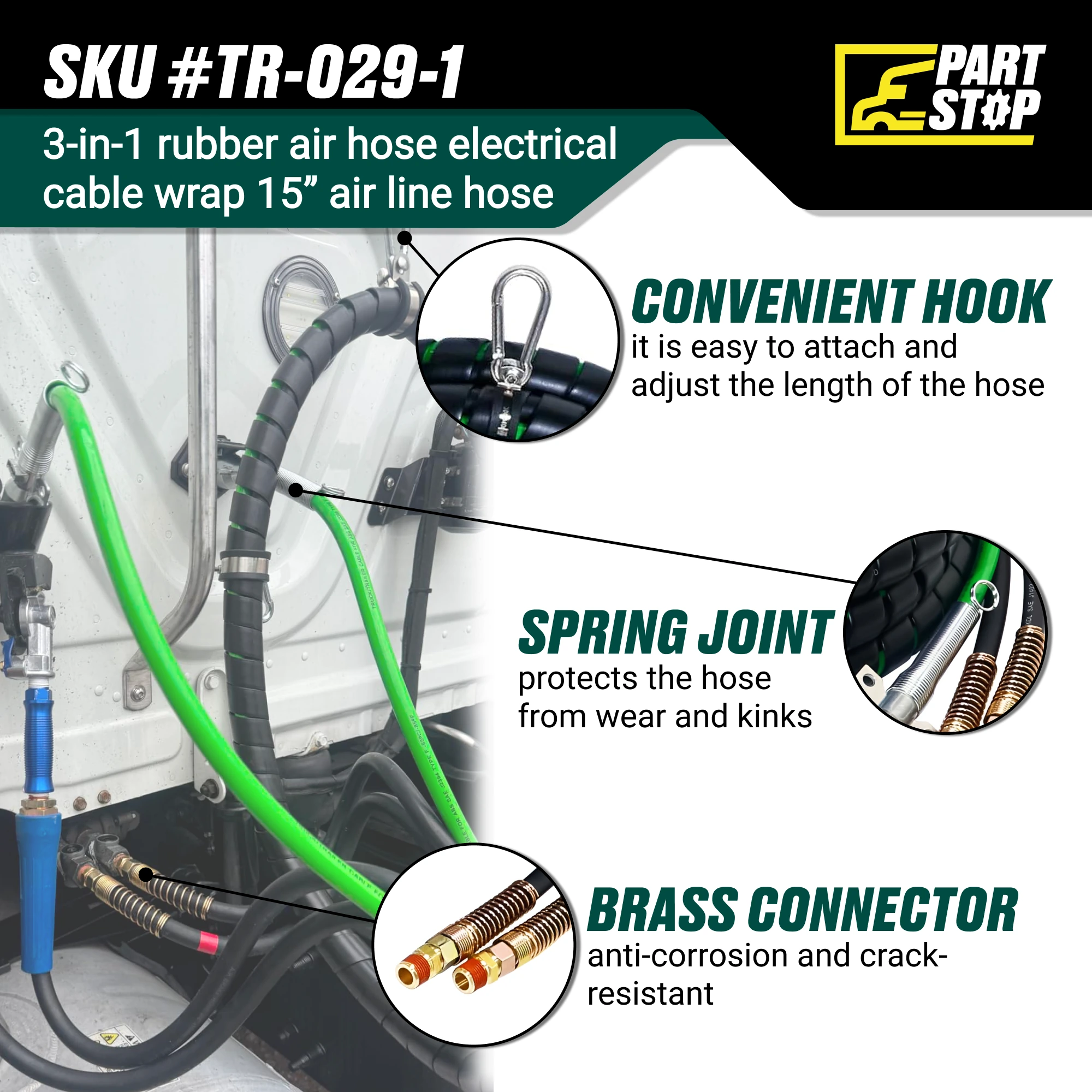 3‑in‑1 Rubber Air Hose & Electrical Cable Wrap – 15 ft Bundle (ABS Power Cord) — infographic