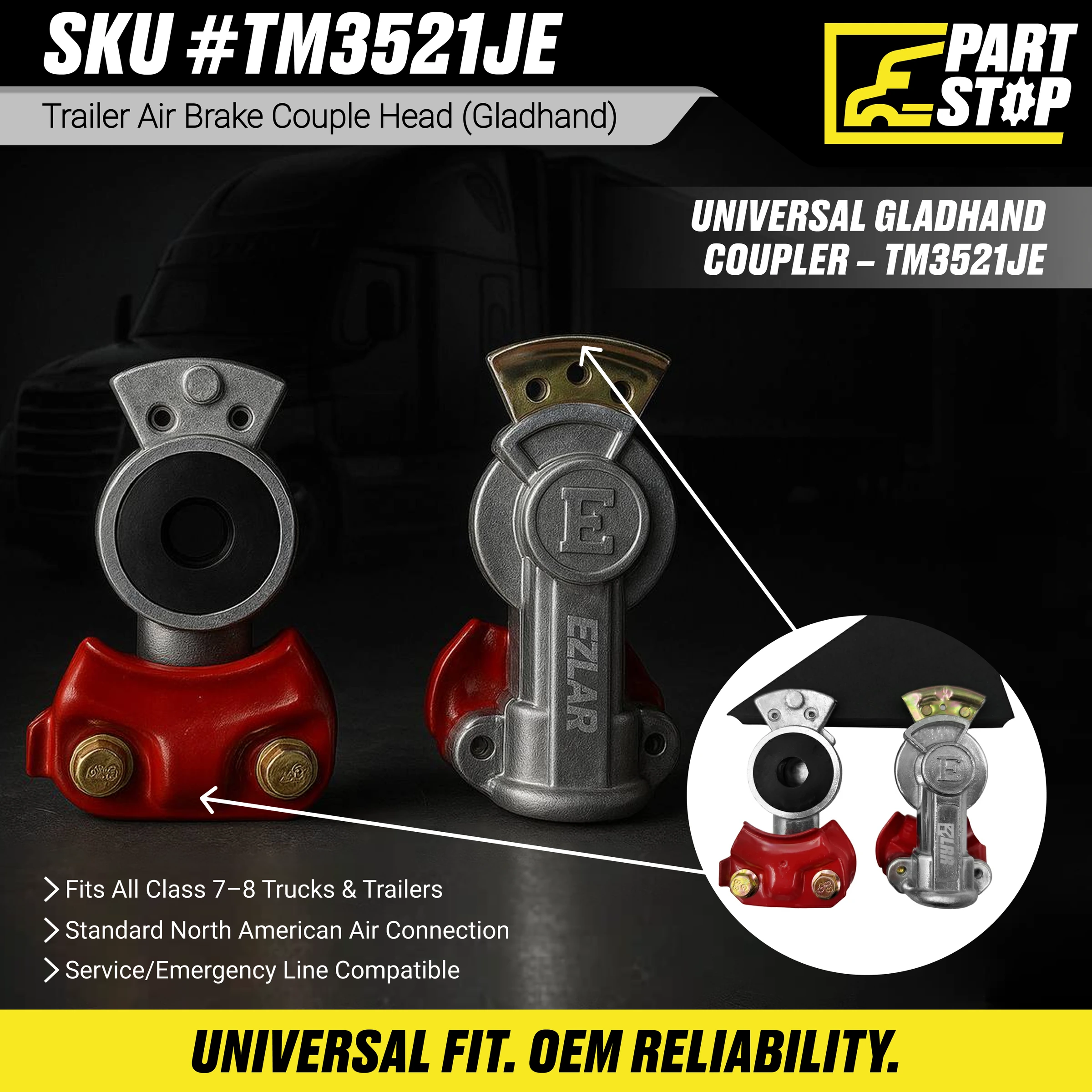 Emergency Gladhand Coupler Air Brake  Red Color , 701099,  1791002, GH11451 — infographic