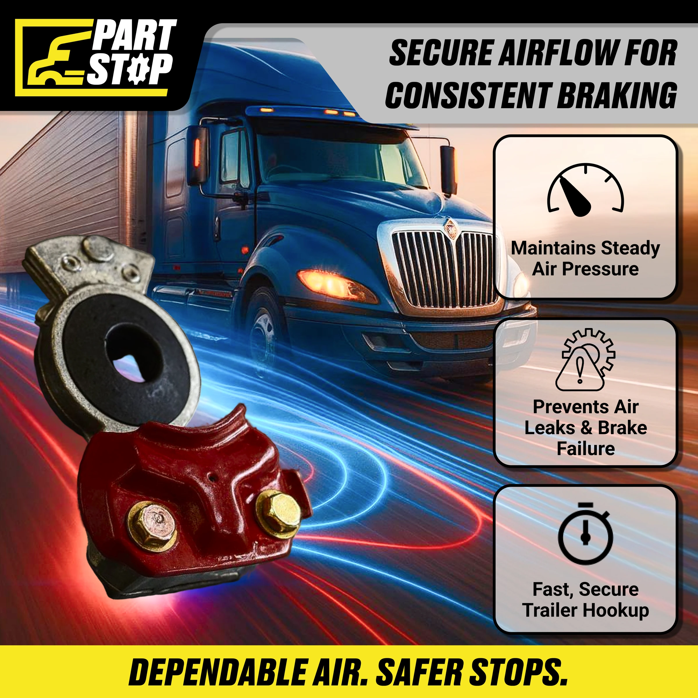 Emergency Gladhand Coupler Air Brake  Red Color , 701099,  1791002, GH11451 — infographic