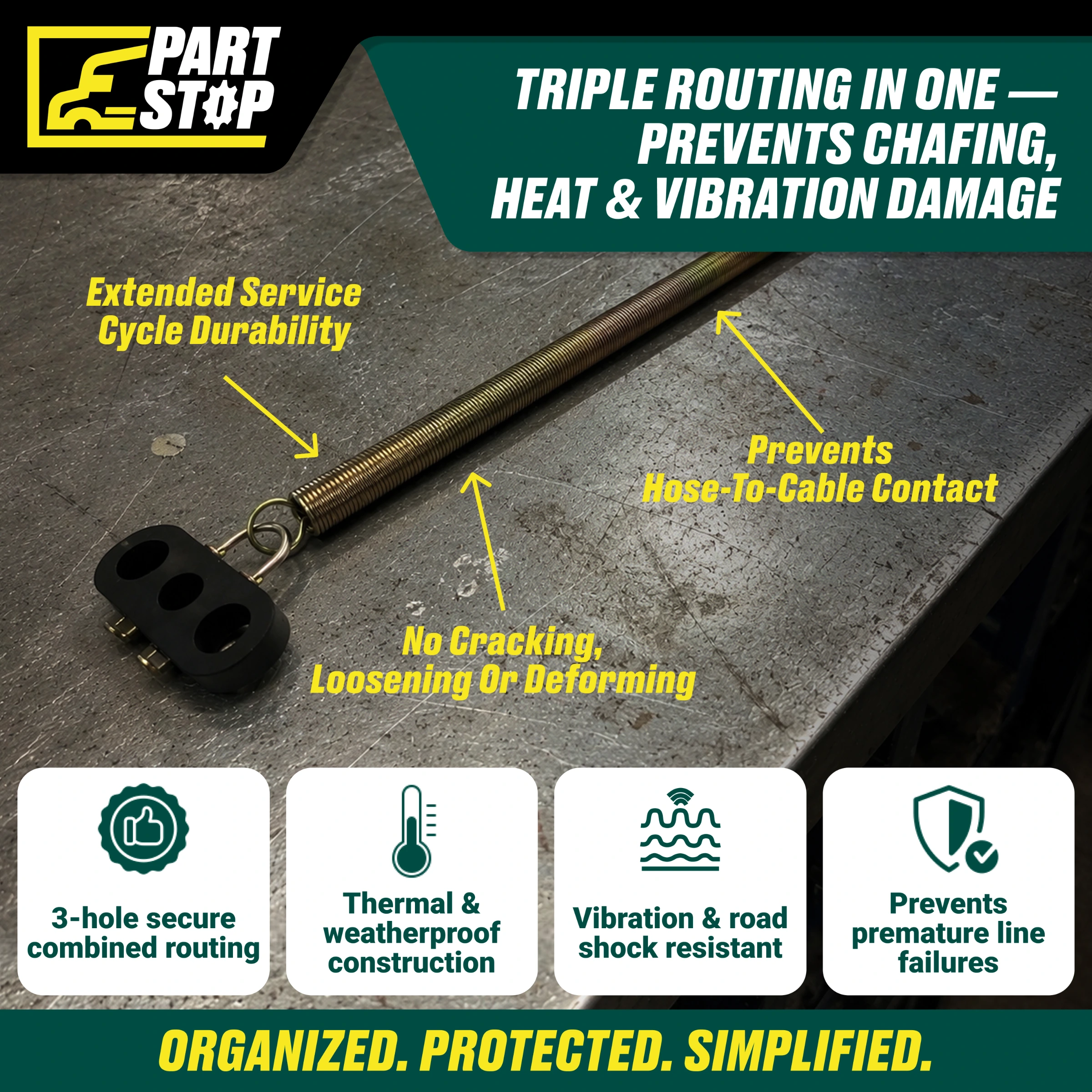 TR075S115 Triple Hole Hose Clamp Air Lines + Electrical Cable — infographic 2