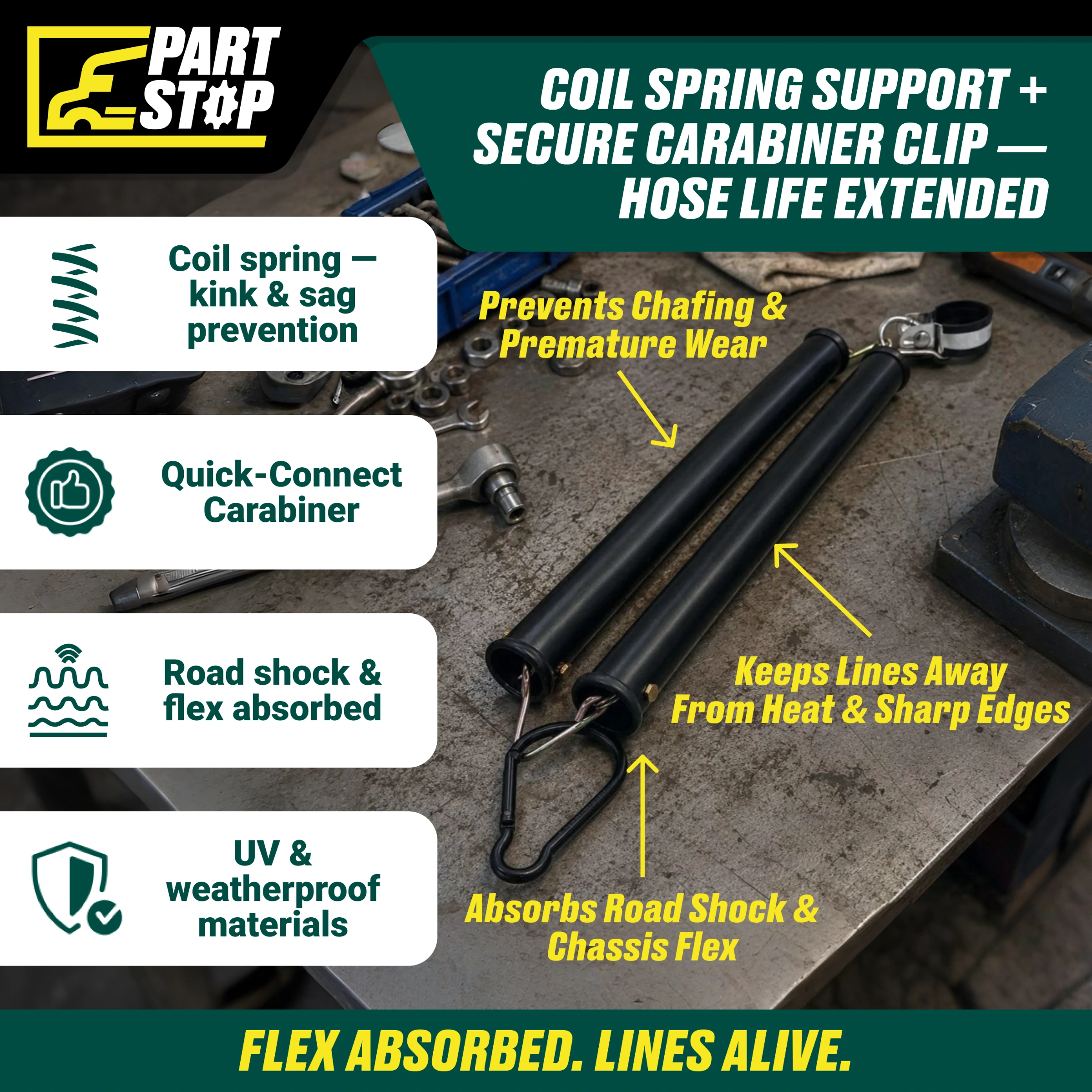 F01777S115 16" Air Hose Spring Holder Tender Kit 3-Hole Separator HD — infographic 2