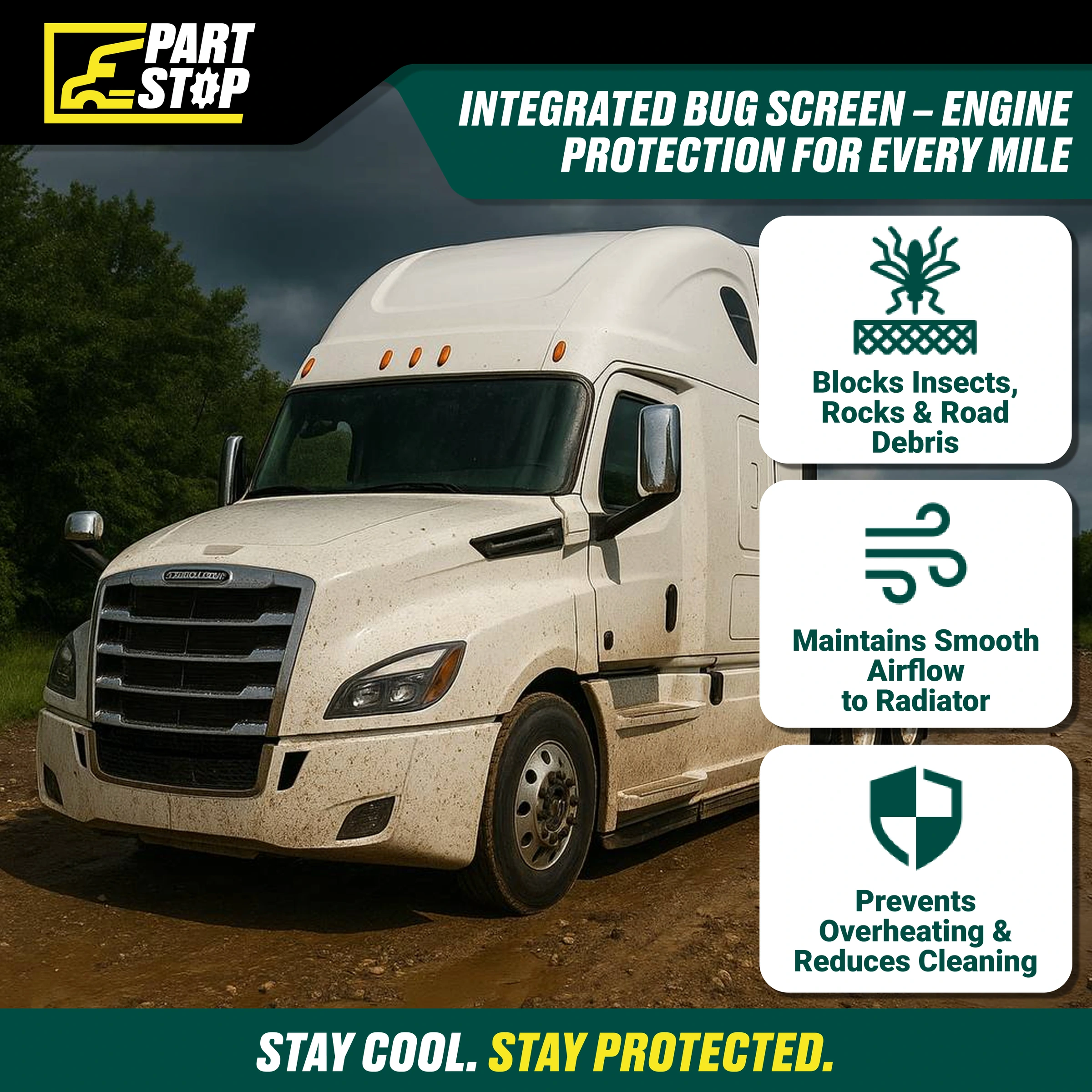 Chrome Front Grille Bug Screen Fits Freightliner Cascadia 2018 - 2024 A1720832013 — infographic