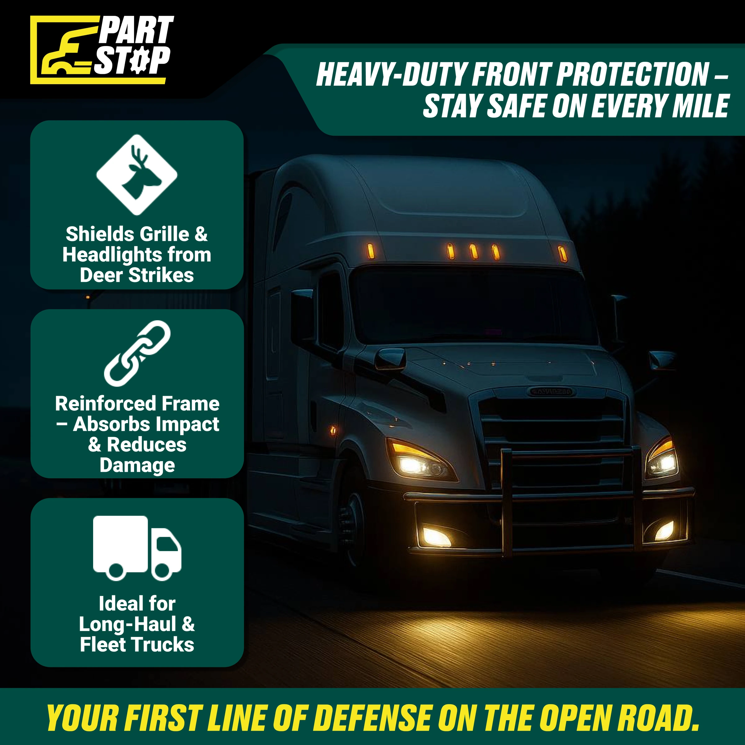 201SS Stainless Steel Deer Guard Fits Freightliner Cascadia 2008-2017 (Old Body Style) — infographic