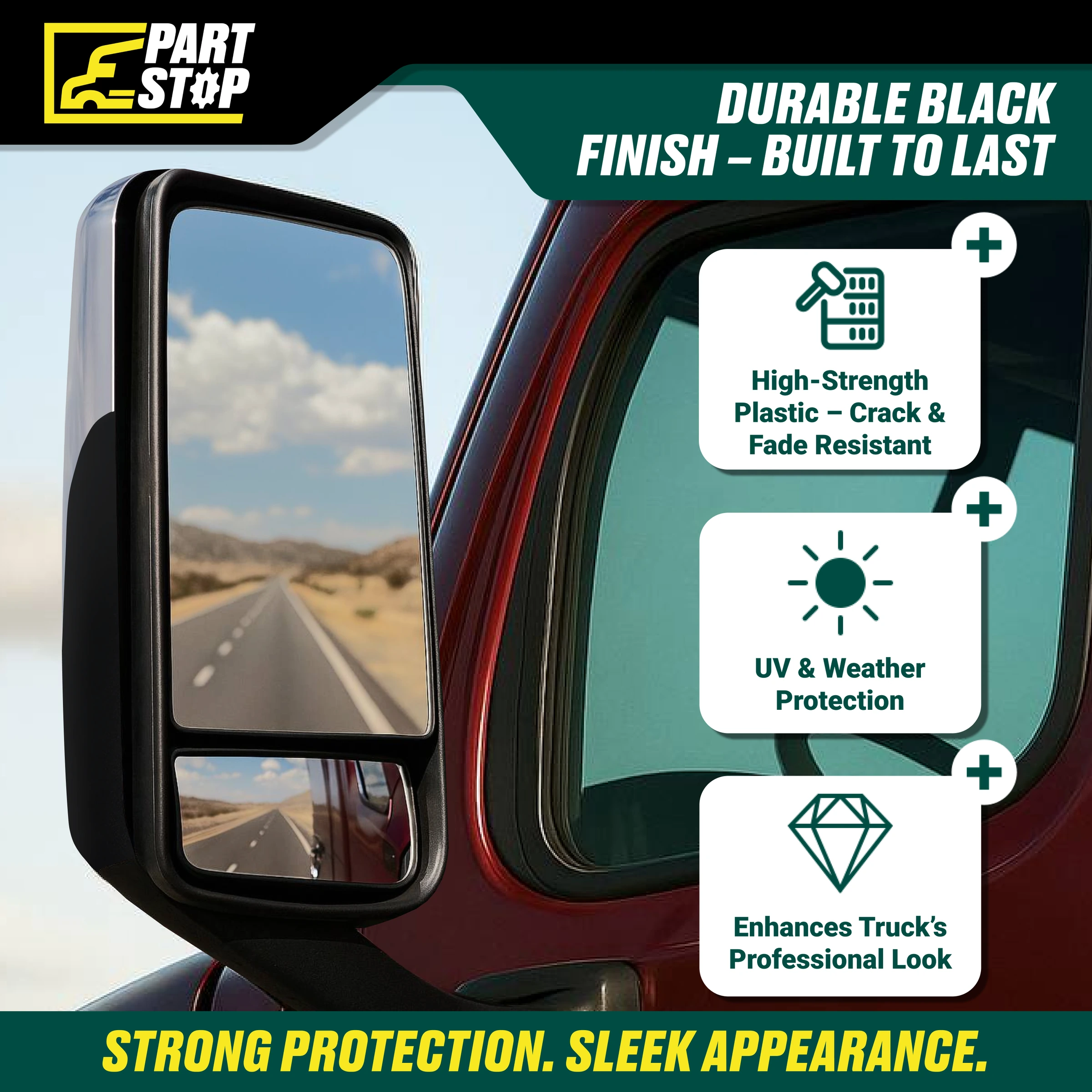 LH Mirror Arm Cover Driver Side Fits Freightliner 22-78606-517 — infographic