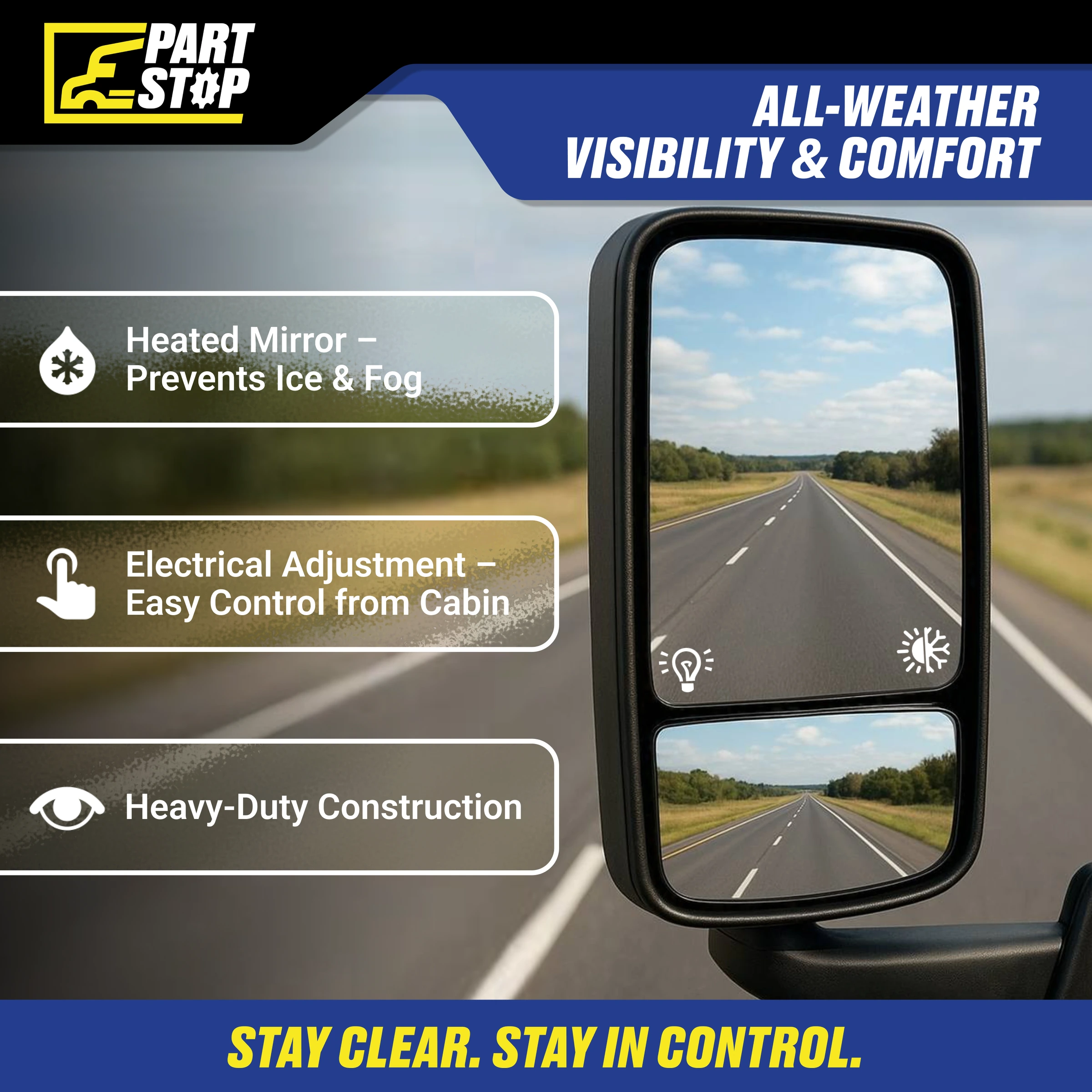 Driver Side Heated Power Mirror For Freightliner Cascadia  A22-73907-004 — infographic