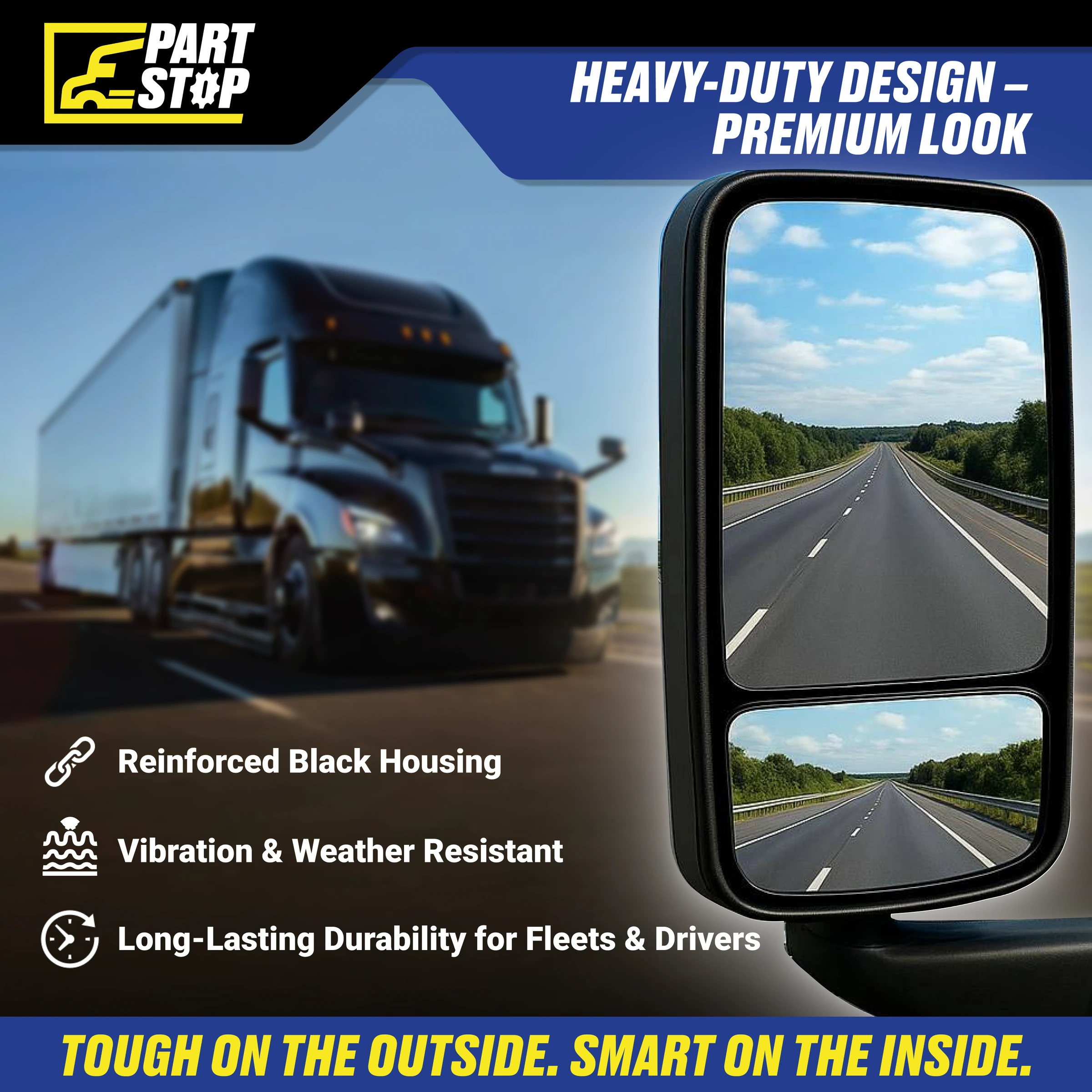 Driver Side Heated Power Mirror For Freightliner Cascadia  A22-73907-004 — infographic