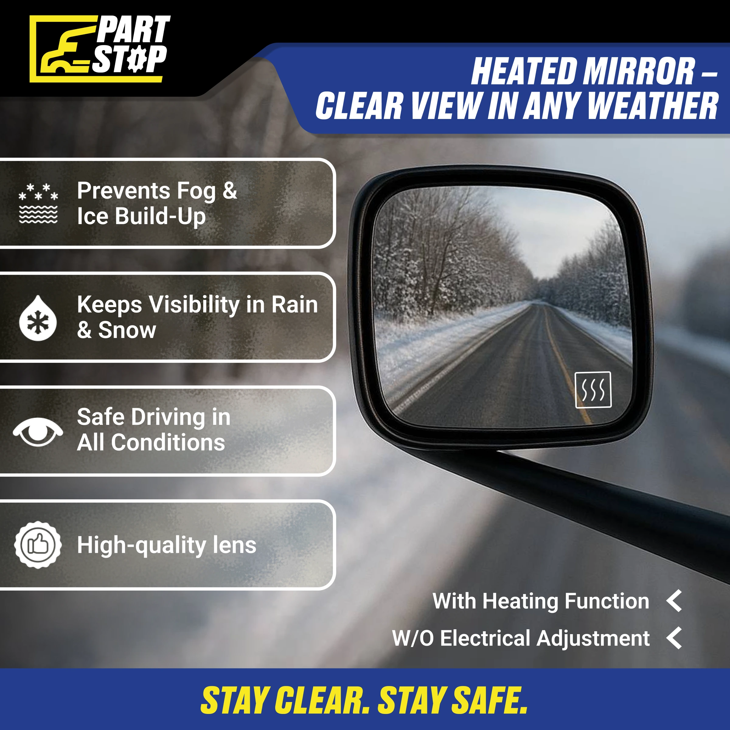 LH Driver Side Heated Hood Mirror Fits Freightliner Cascadia A2275354000 — infographic