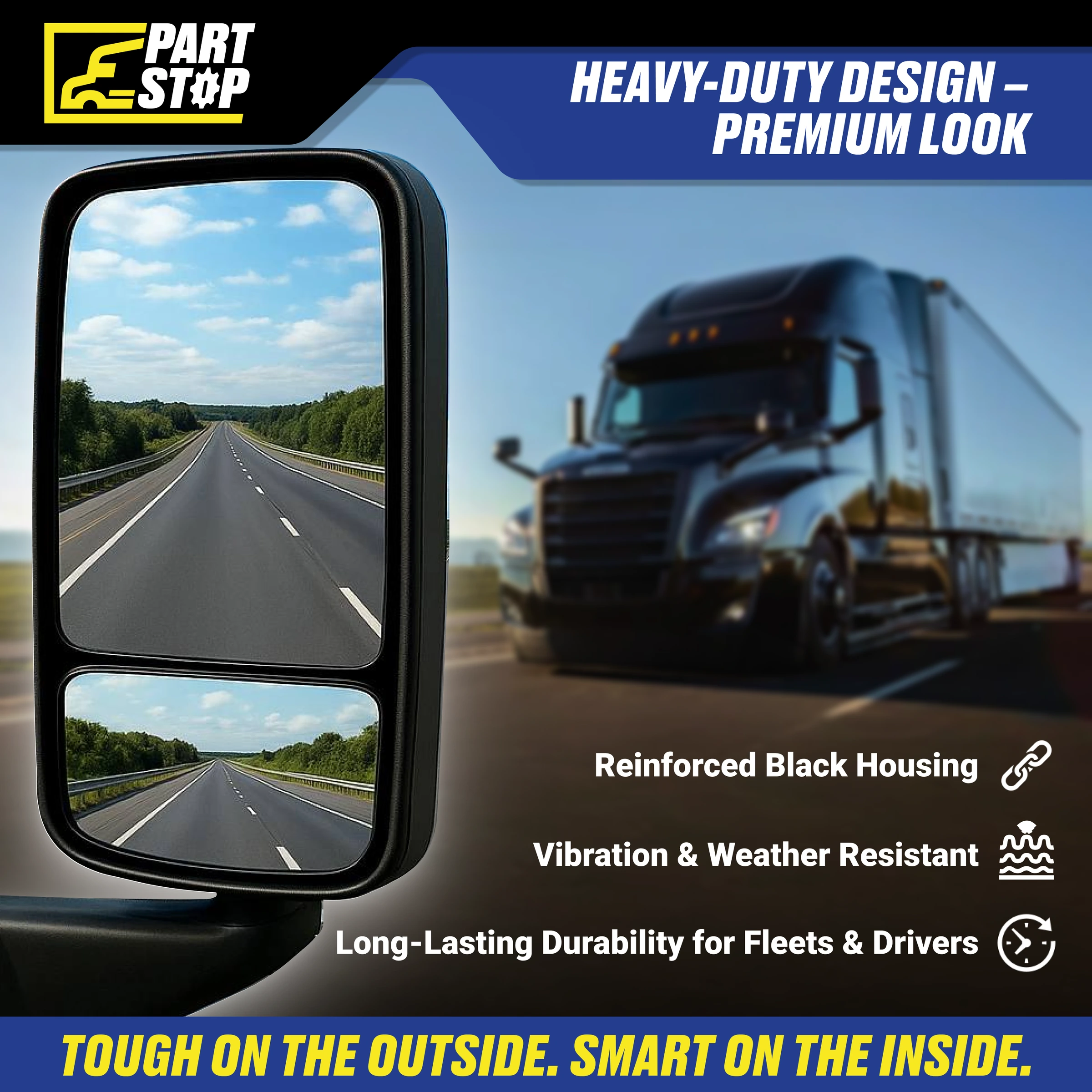 A22-73907-005 Heated Power Mirror Assembly Fits Freightliner Cascadia 2018-2024 — infographic