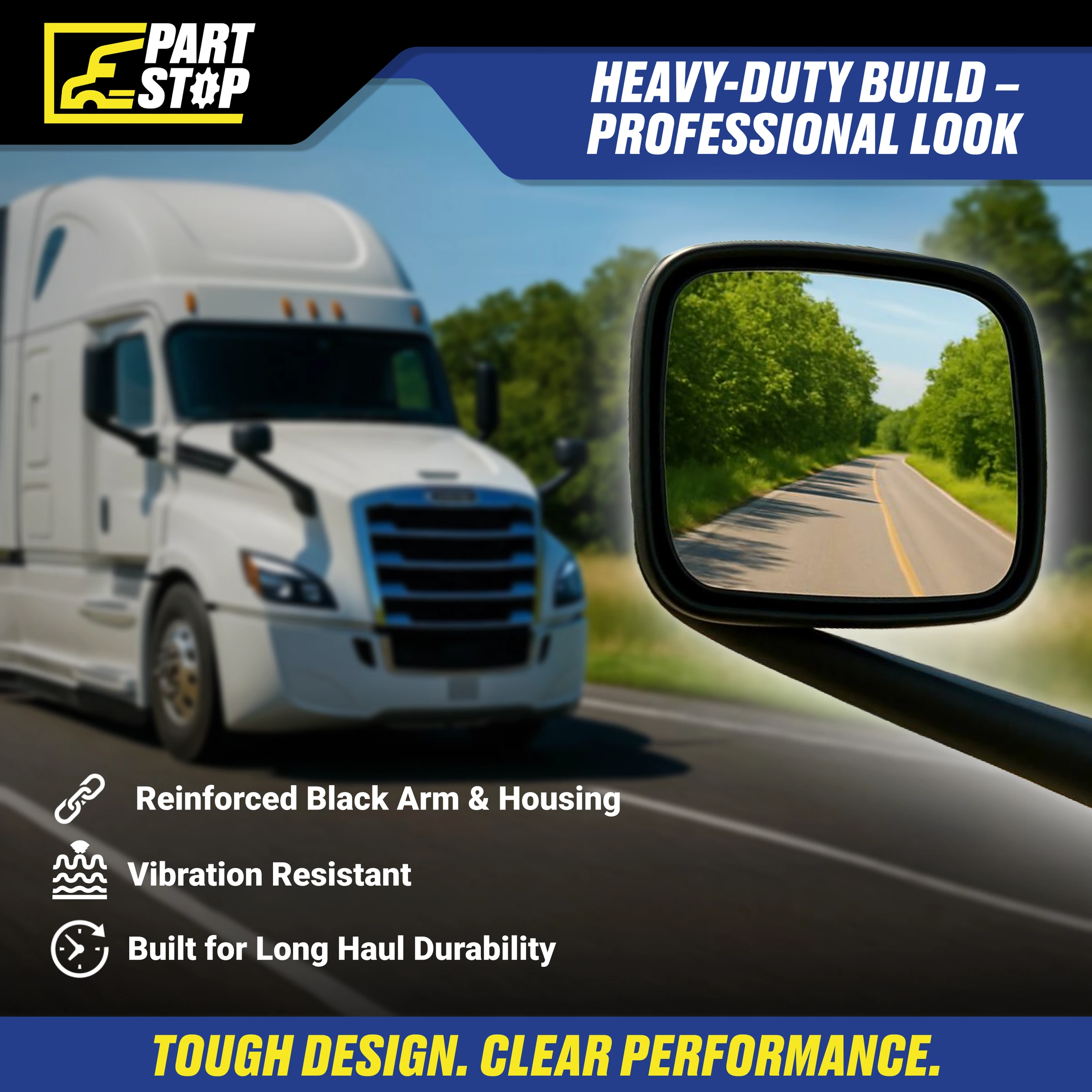 Hood Mirror RH Side Heated Fits Freightliner 2018+ A2275354001 ,A227390200 — infographic