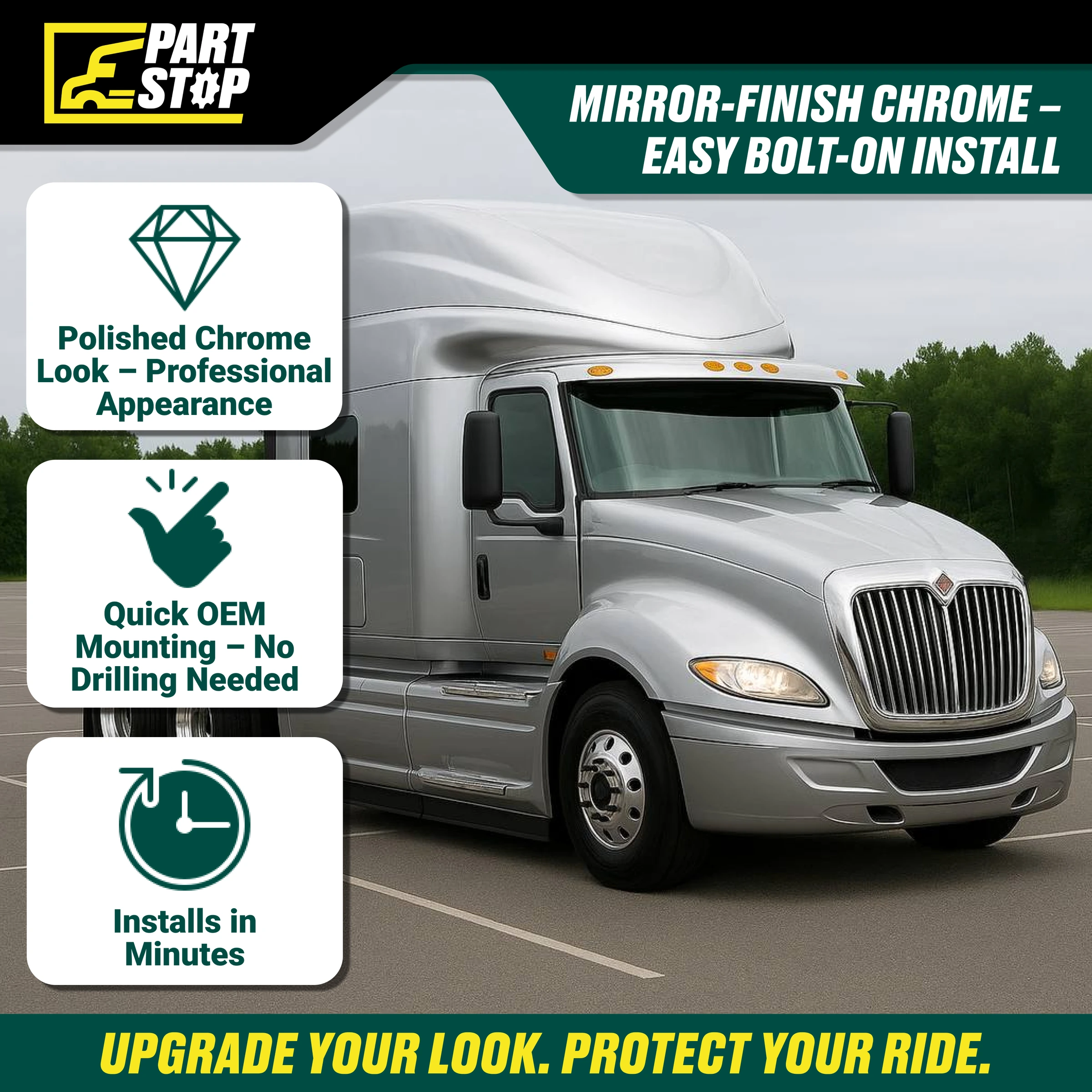 4039860C93 Chrome Front Grille Fits International LT625 2018+ — infographic 4