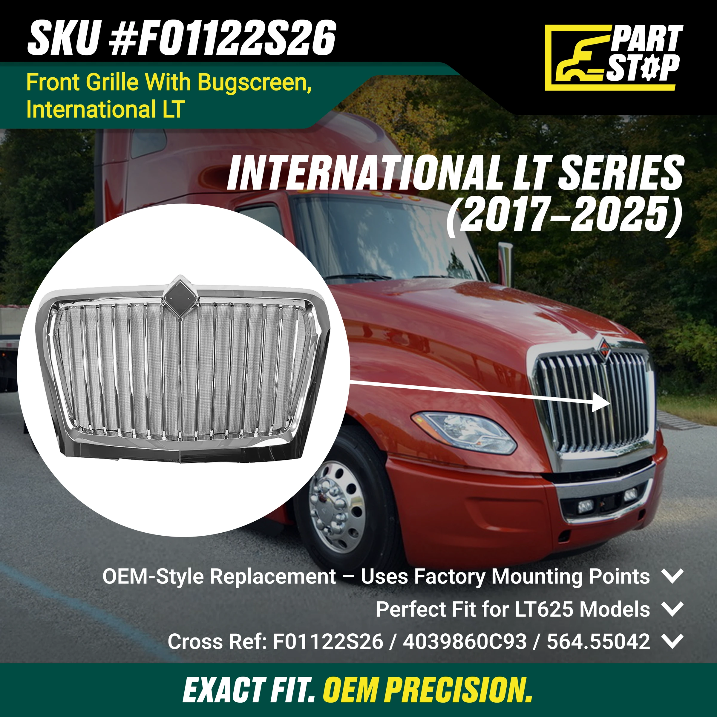 4039860C92 Front Grille Bug Screen Fits International LT 2017-2025 — infographic