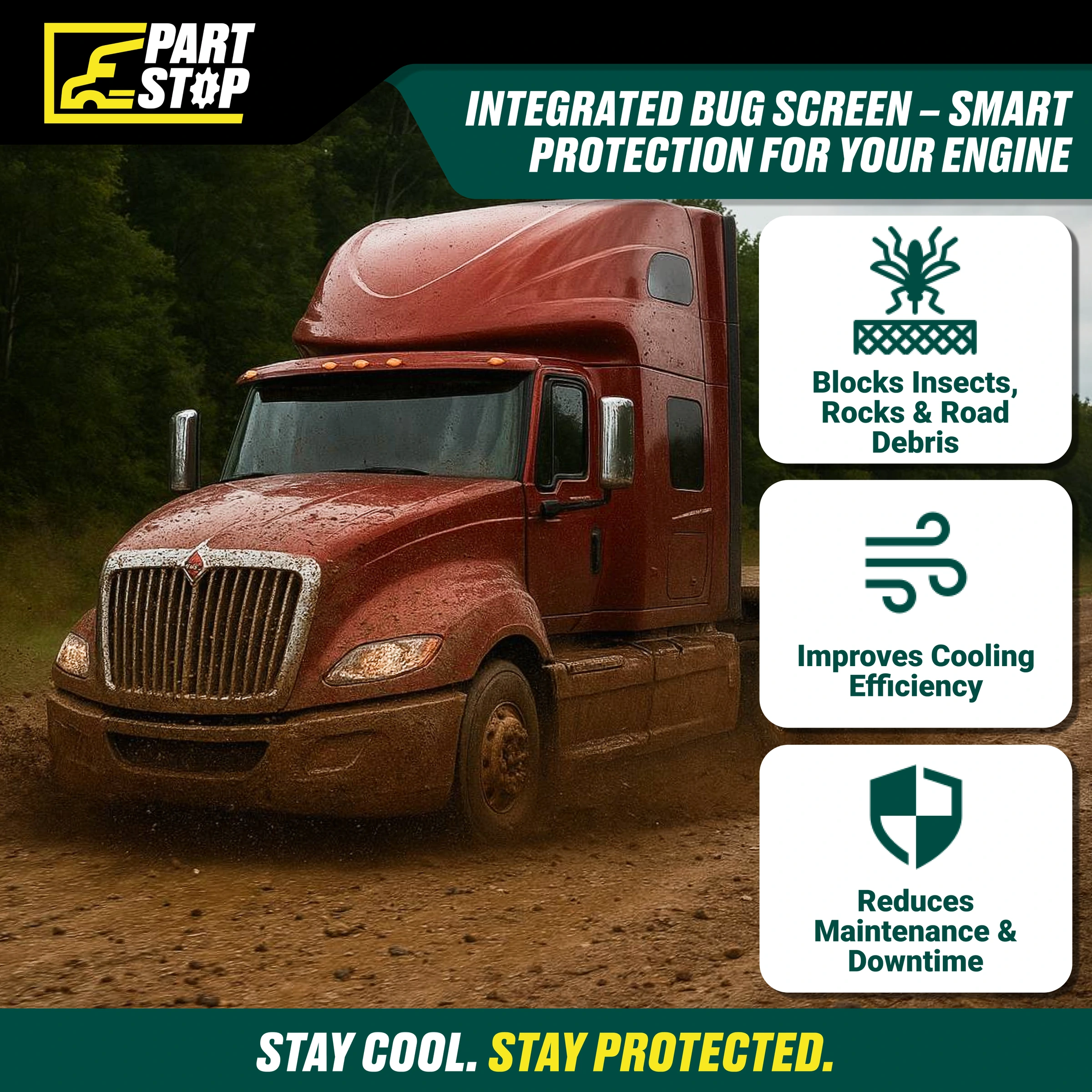 4039860C92 Front Grille Bug Screen Fits International LT 2017-2025 — infographic