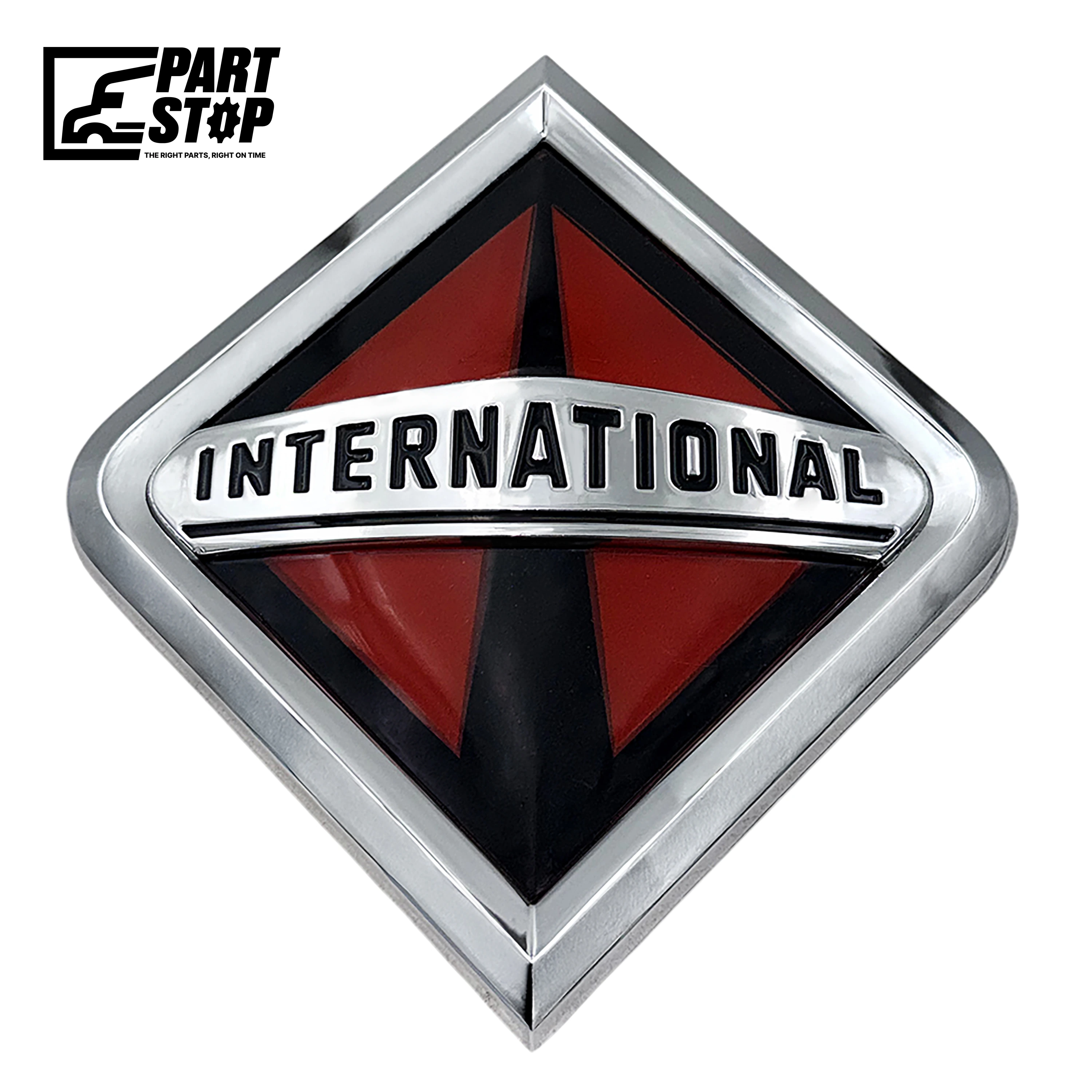 International Diamond Emblem Grill Logo Chrome Red LT MV HV , INN-002