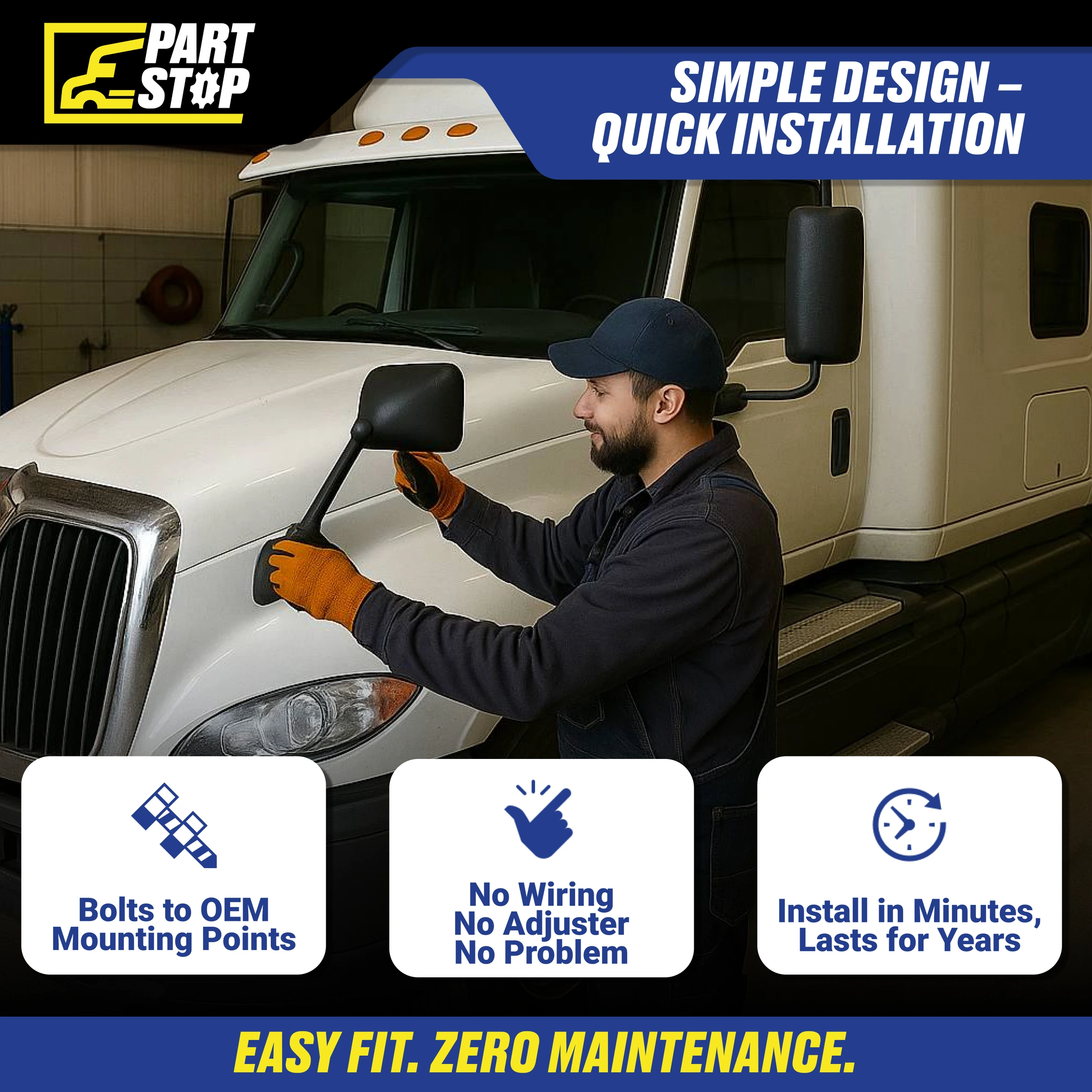 3787838C92 Driver-Side Hood Mirror  Fits International 2017-2025 Aftermarket — infographic