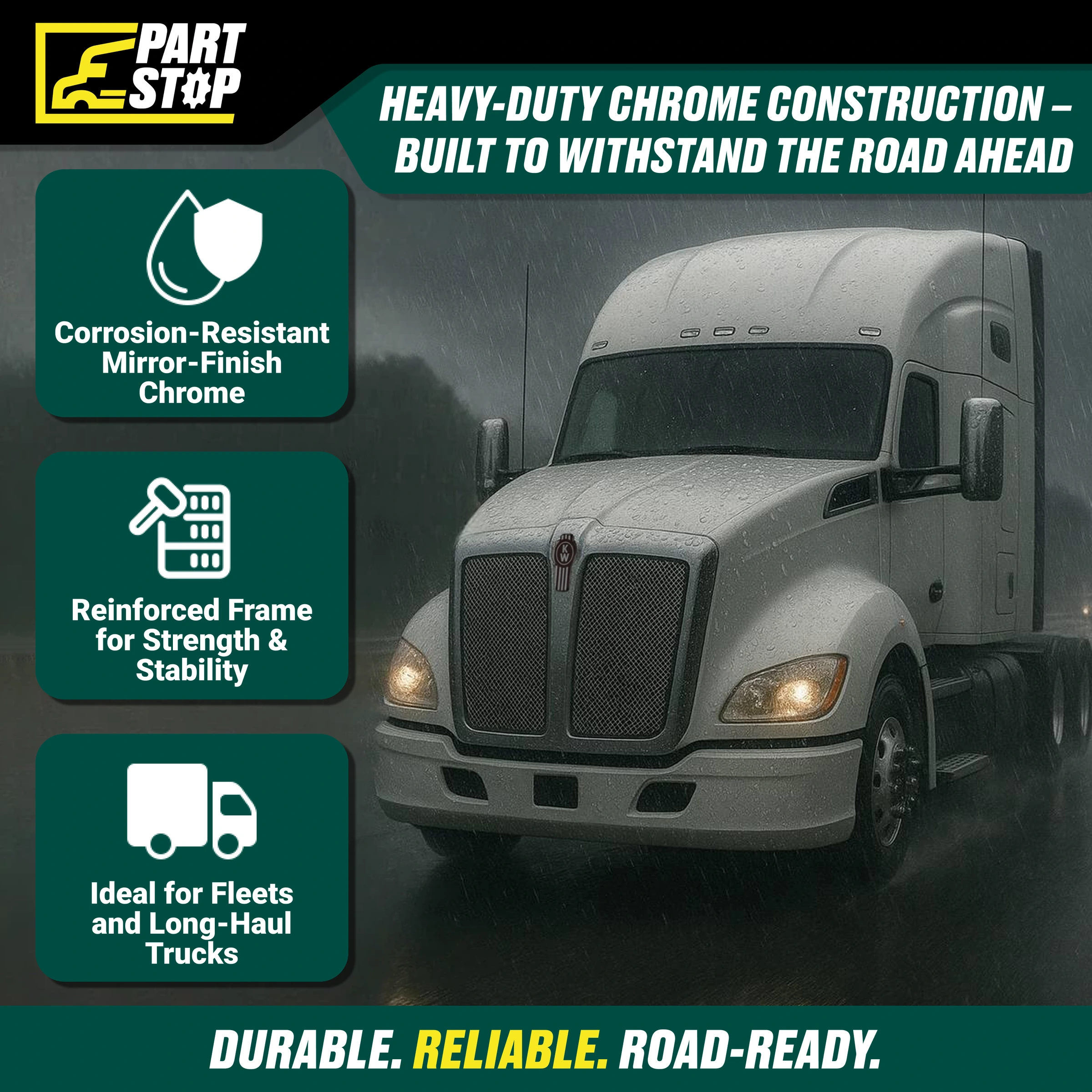 Chrome Grille with Bug Screen for Kenworth T680 (2022-2026) AMS3096 , L29‑6155‑100 — infographic