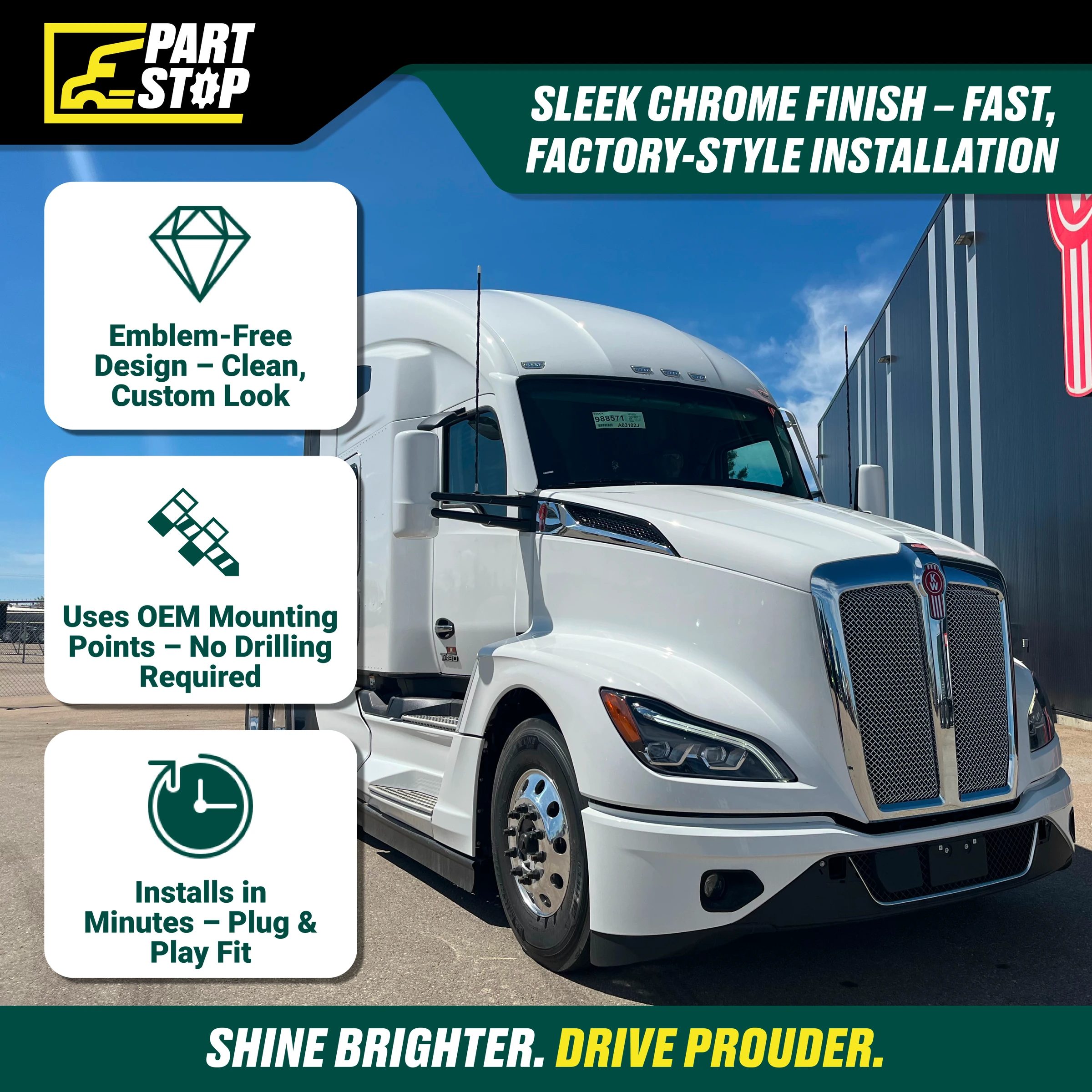 Chrome Grille with Bug Screen for Kenworth T680 (2022-2026) AMS3096 , L29‑6155‑100 — infographic 4