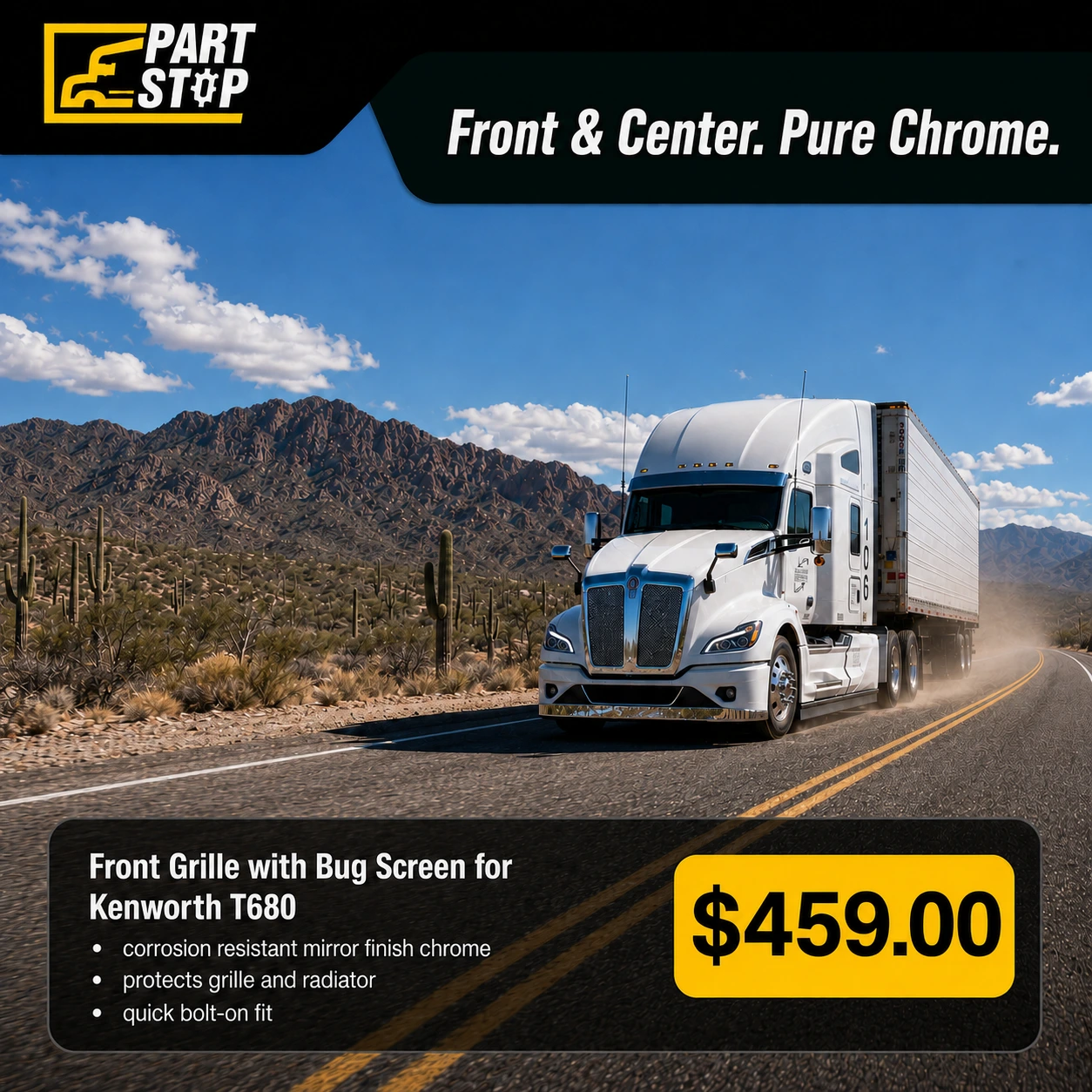 Chrome Grille with Bug Screen for Kenworth T680 (2022-2026) AMS3096 , L29‑6155‑100 — infographic 5