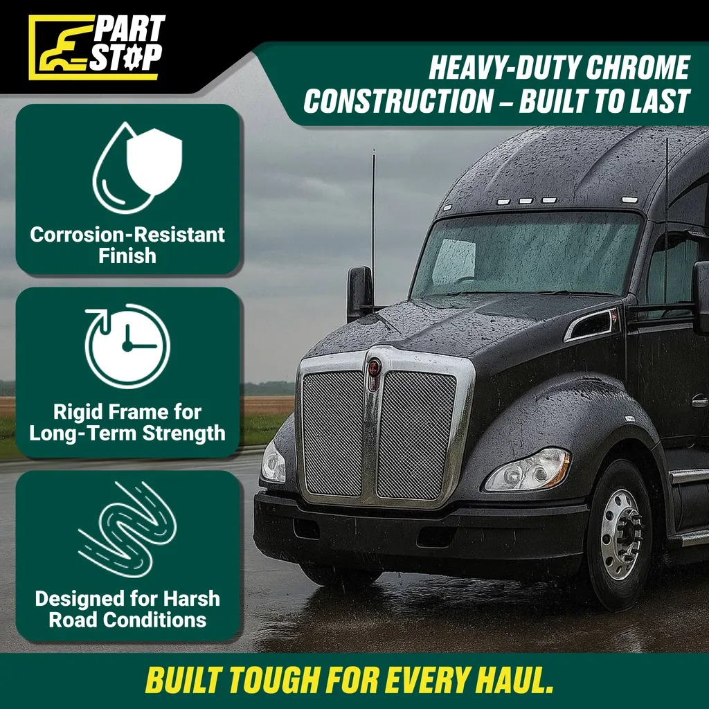 Chrome Grille+ Bug Screen –fit Kenworth T680 2015-2022 L296155100 No Emblem Aftermarket — infographic