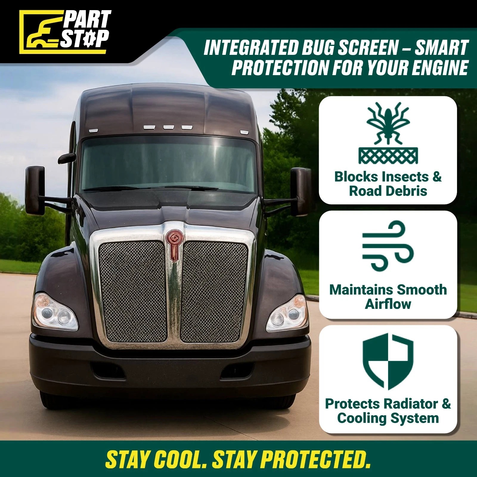 T680 Front Grille Bug Screen Only Fits Kenworth / Grille Screen L45-6064-110 — infographic