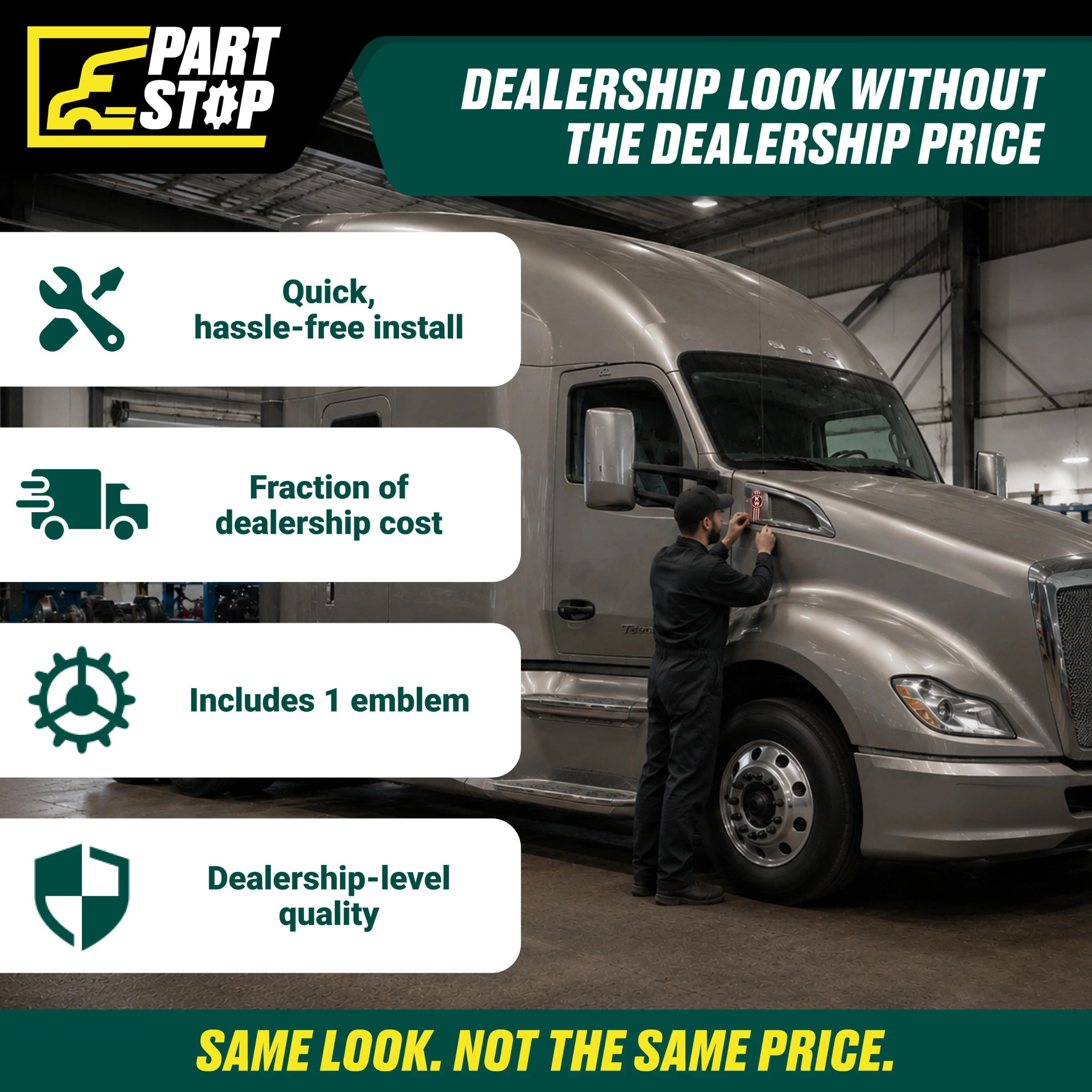 Kenworth T680 Hood Emblem Chrome Red Logo Badge K137-541 , KWN-017-3 — infographic