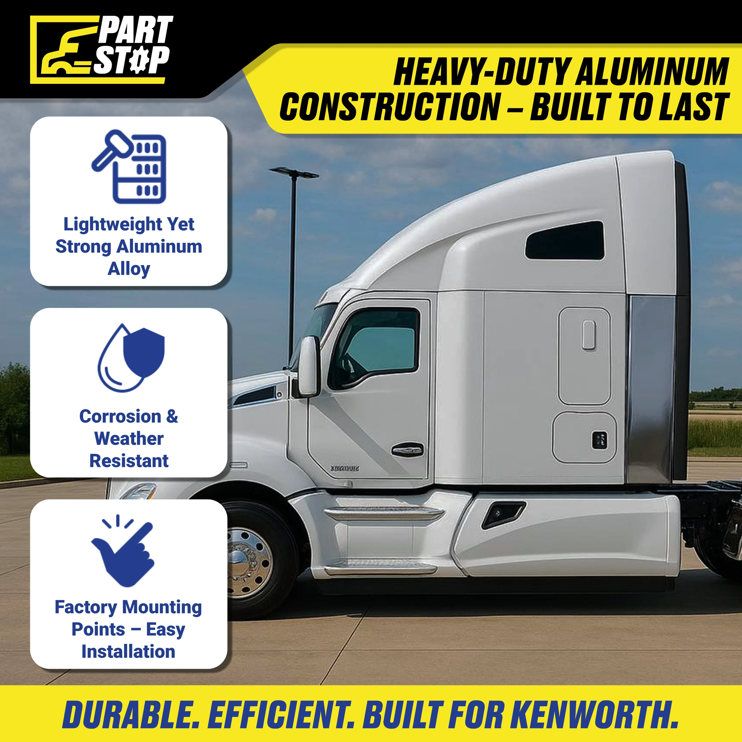 LH Lower Sleeper Extender – Aluminum for Kenworth T680 2023-2026 T33-1074-220 — infographic