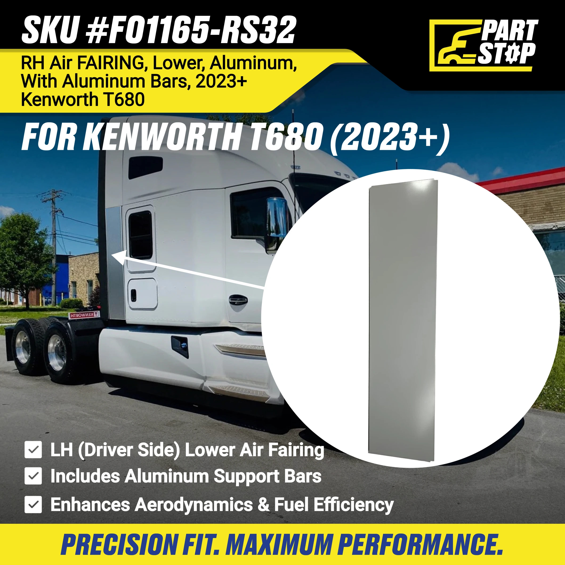 RH Lower Sleeper Extender – Aluminum for Kenworth T680 2022-2025 T33-1074-310 — infographic