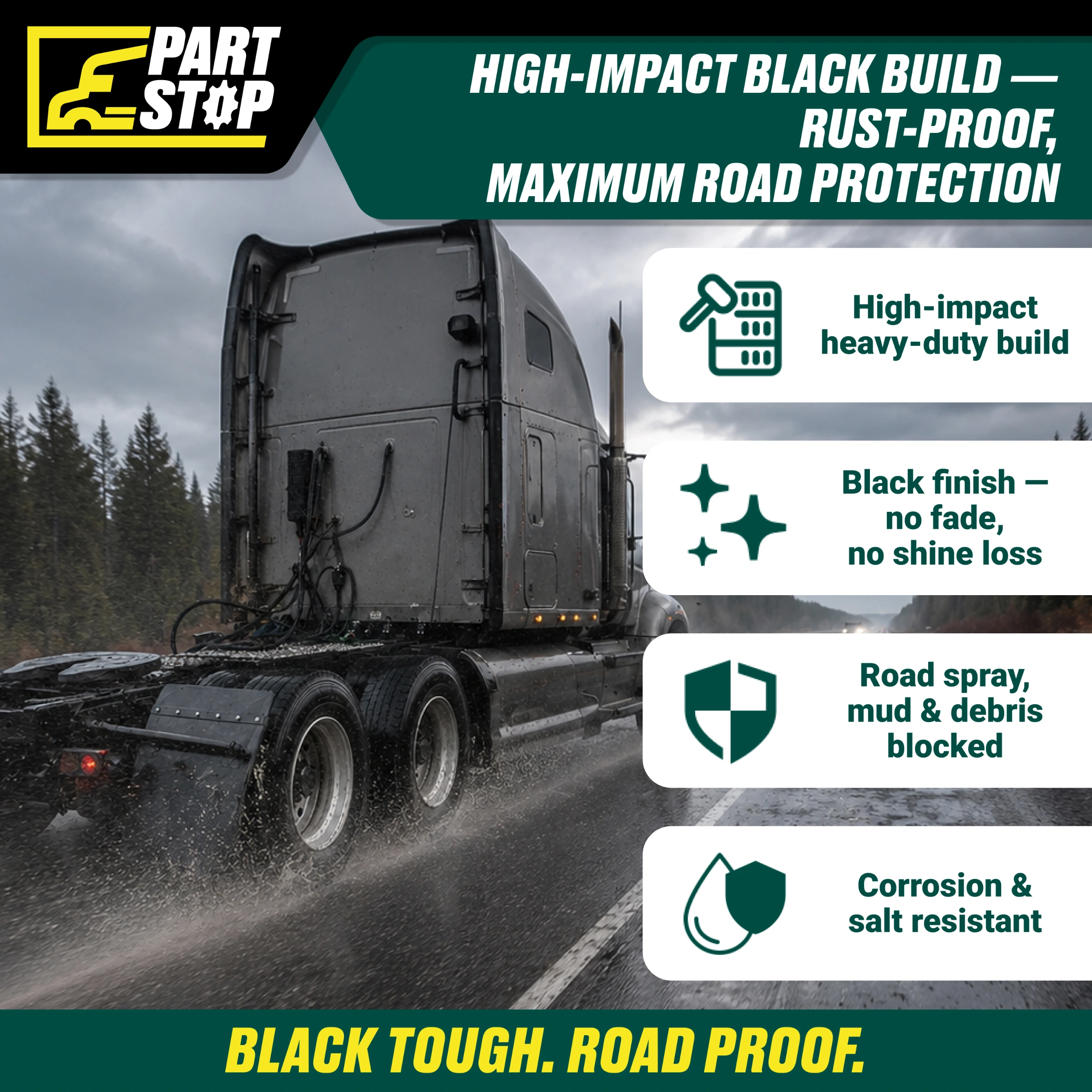 24" × 24" Plastic Quarter Fender Kit for Universal Trucks and Trailers — infographic