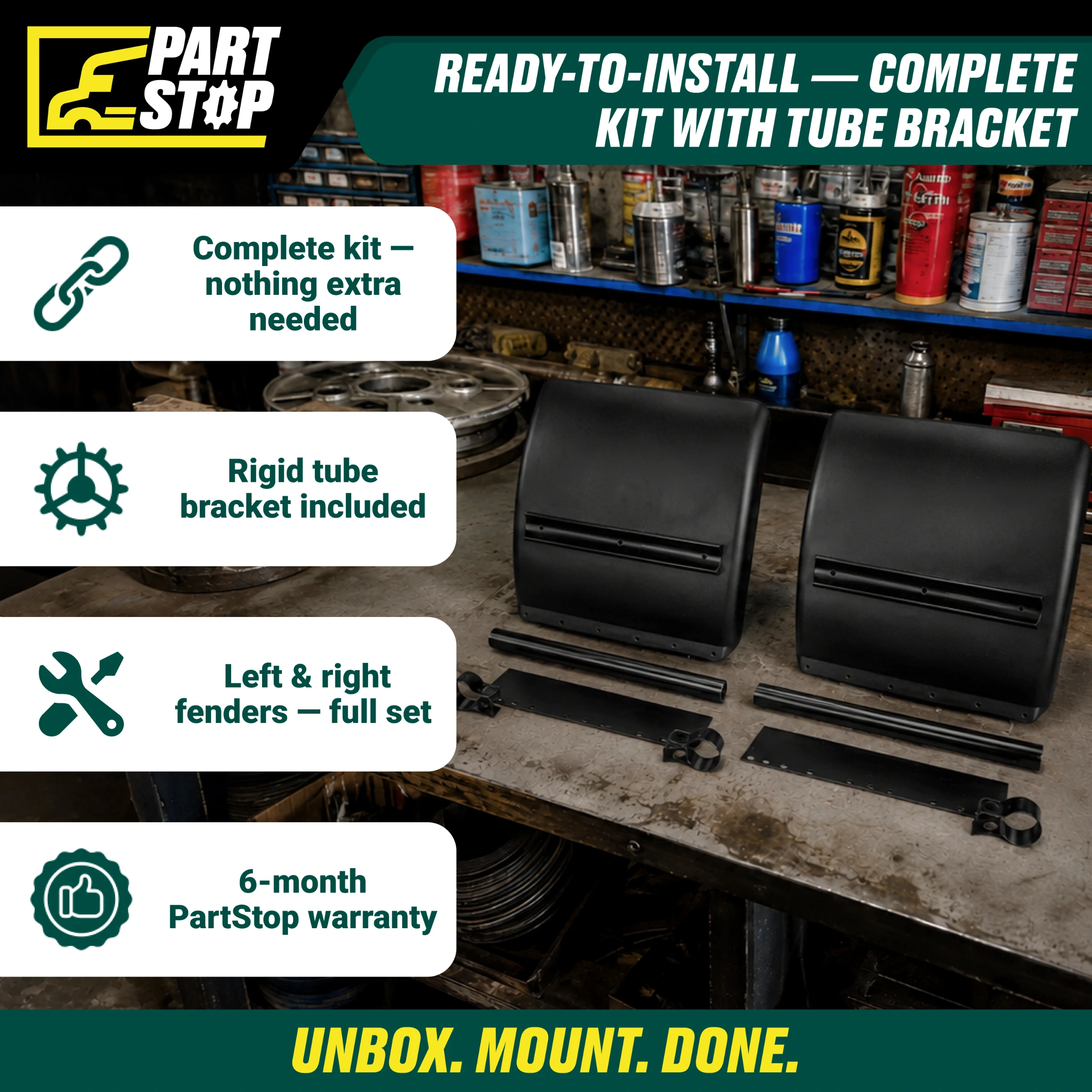 24" × 24" Plastic Quarter Fender Kit for Universal Trucks and Trailers — infographic