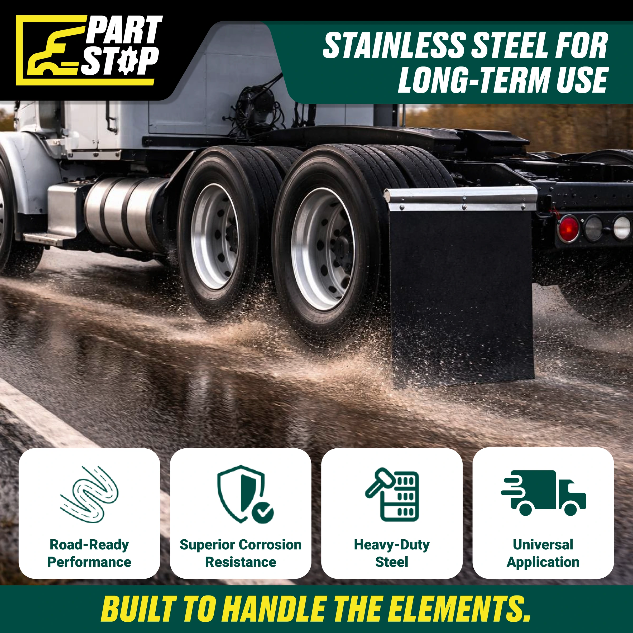 30" Straight Stainless Spring Loaded Mud Flap Hanger Pair 2-1/2" Bolt Spacing — infographic