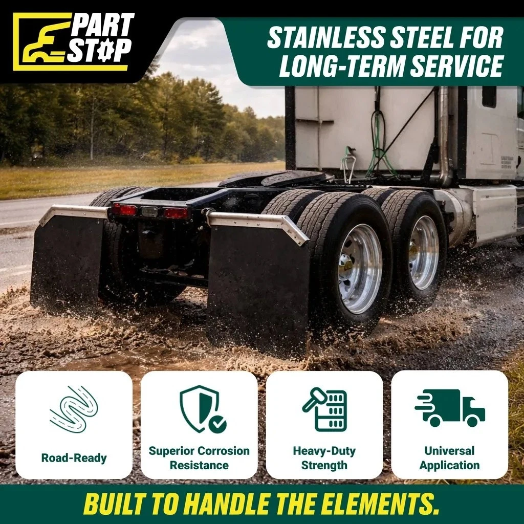 30" 45 Degree Angled Mud Flap Hanger Stainless Steel 2-1/2" Bolt Spacing Pair — infographic