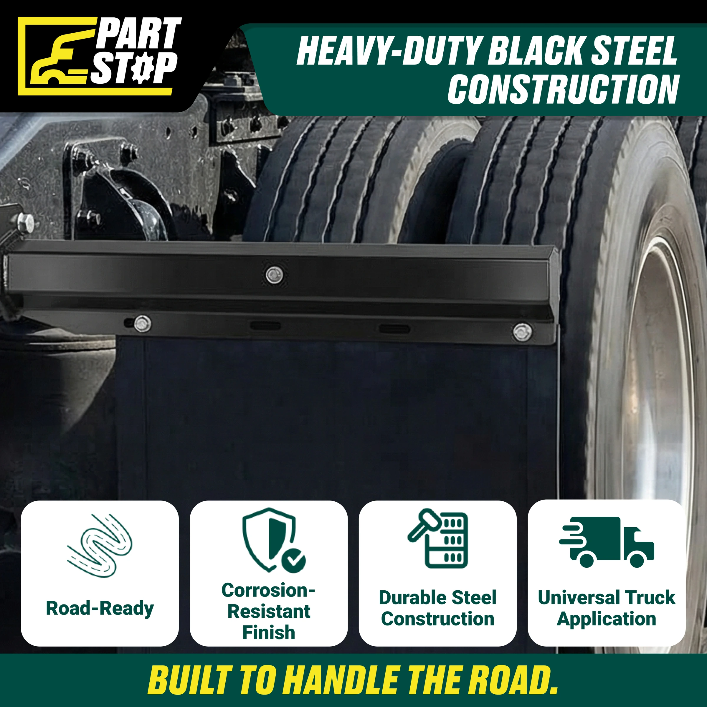 30" Straight Mud Flap Hanger Set Black Steel 2-1/2" Bolt Spacing — infographic