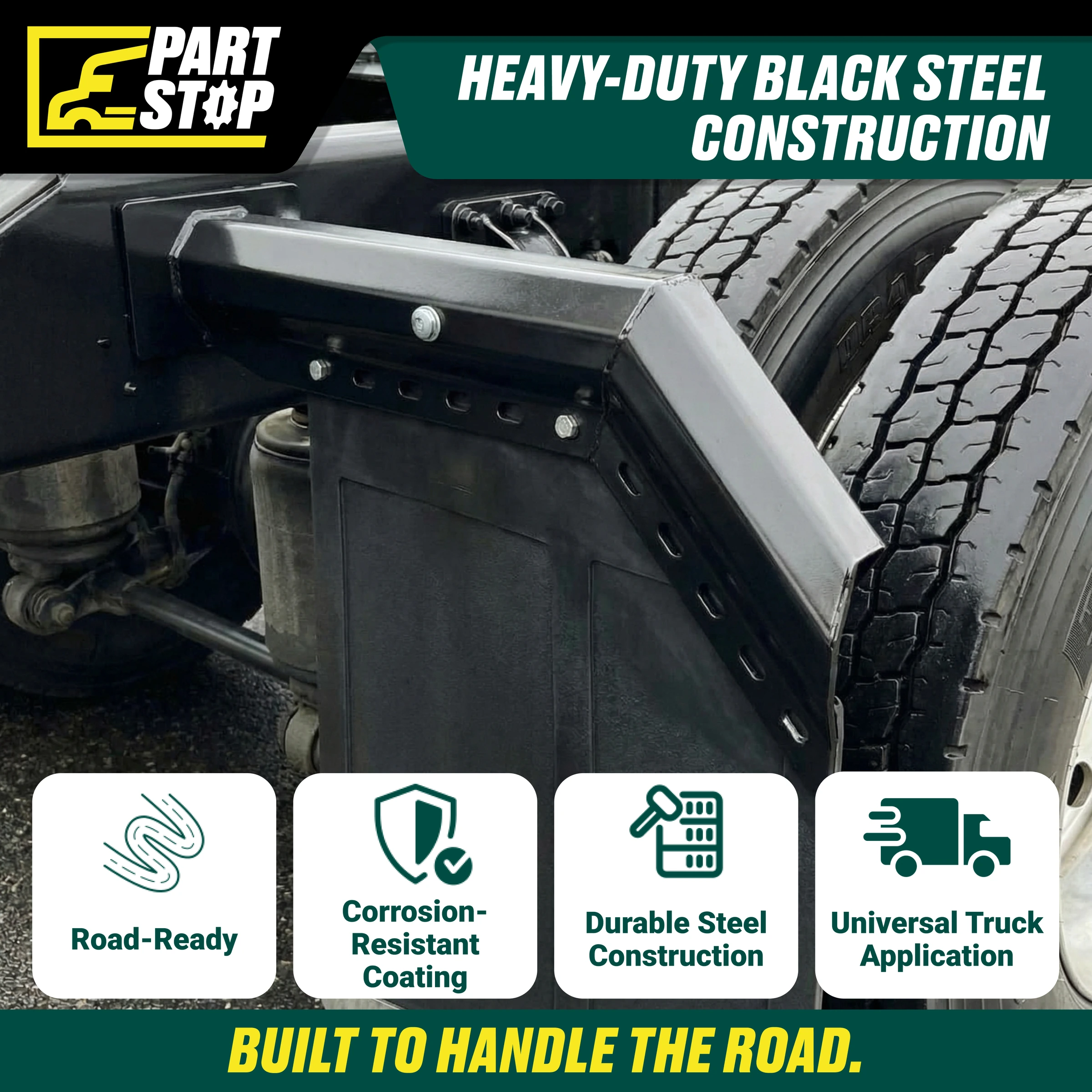 30" 45 Degree Angled Mud Flap Hanger Pair Black Steel 2-1/2" Bolt Spacing — infographic