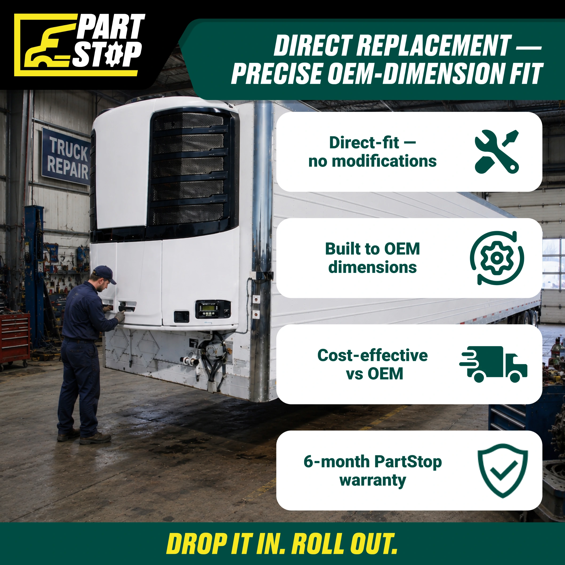 DR-012A Reefer Curbside Center Door - Fits Thermo King Precedent S-600, S-700, C-600 Series - Replaces 98-9641, 98-9121 — infographic