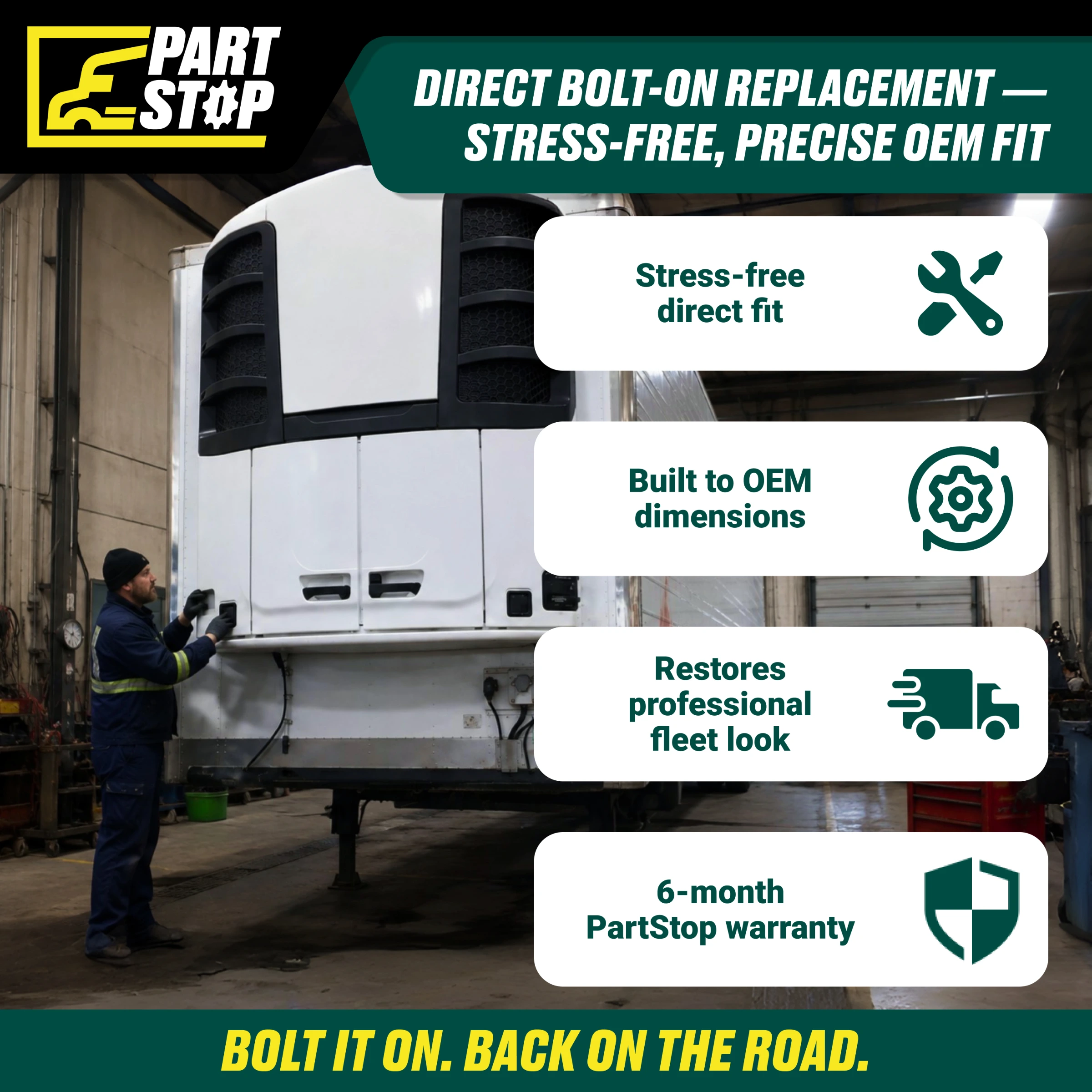 DR-014A Reefer Curbside Lower Outer Door - Fits Thermo King Precedent S-600, S-700, C-600 Series - Replaces 98-9643 — infographic