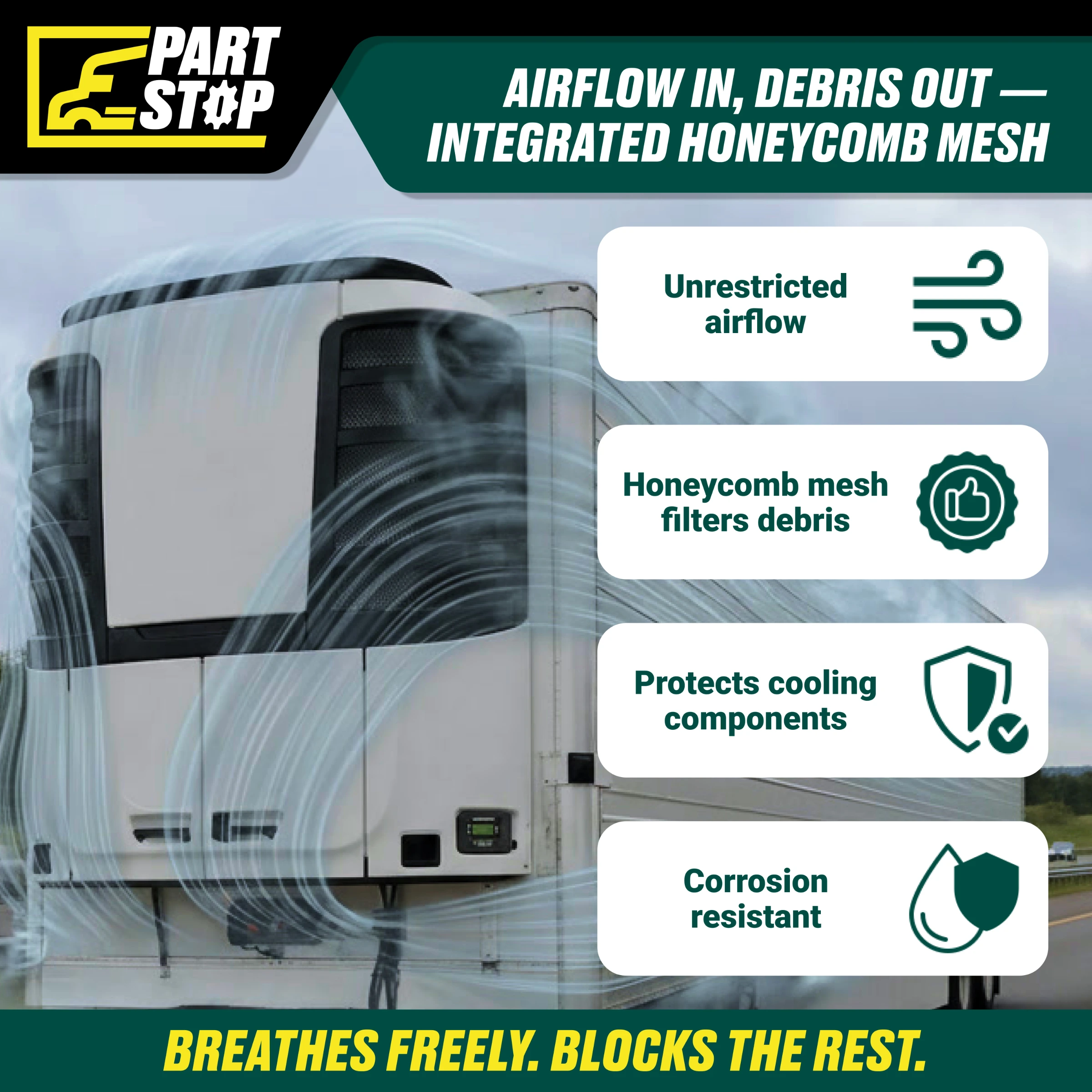 DR-018A Reefer Roadside Black Grille - Fits Thermo King Precedent S-600, S-700, C-600 Series - Replaces 98-9117 — infographic