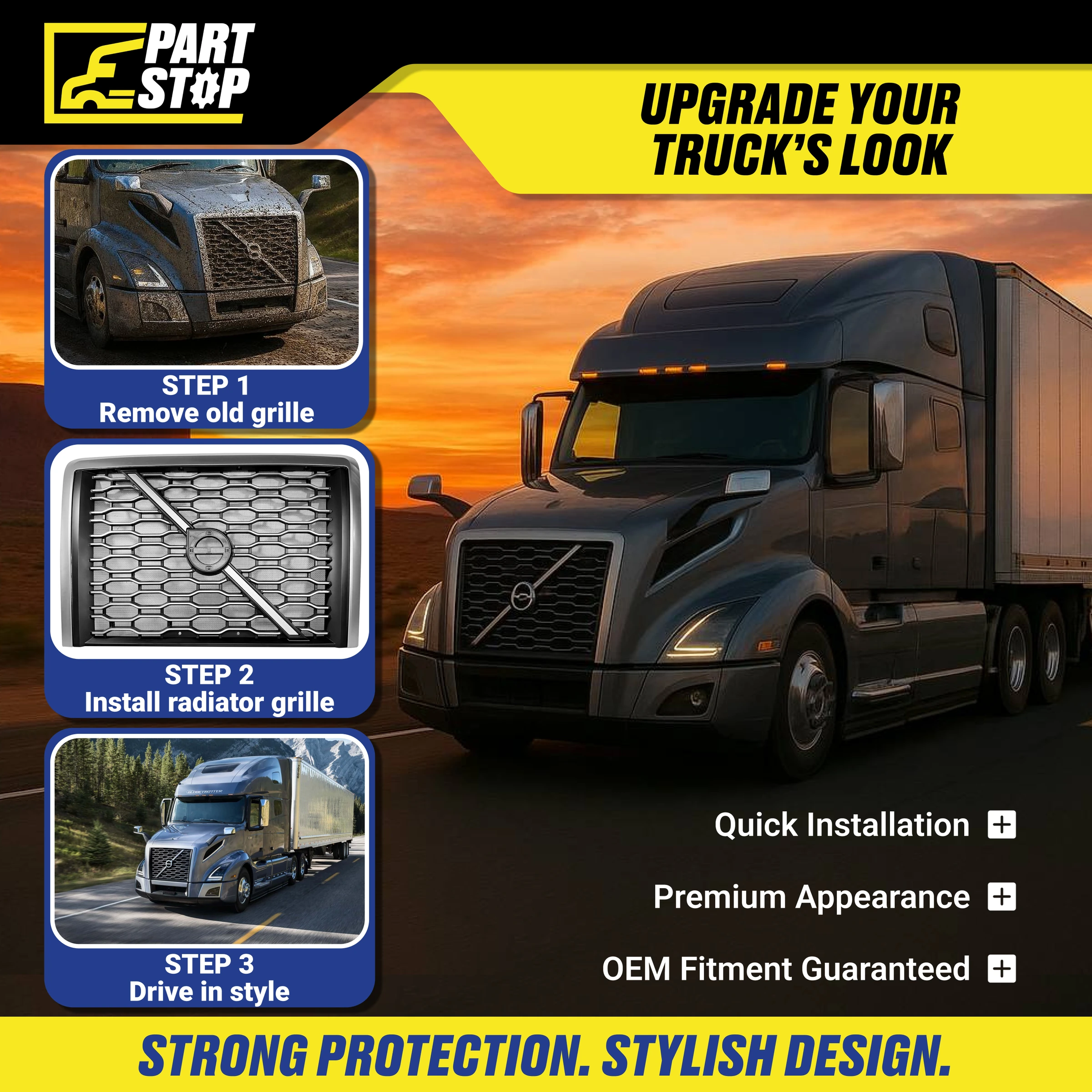Front Grille Bug Screen Fits Volvo VNL 2018-2024 84724159 — infographic