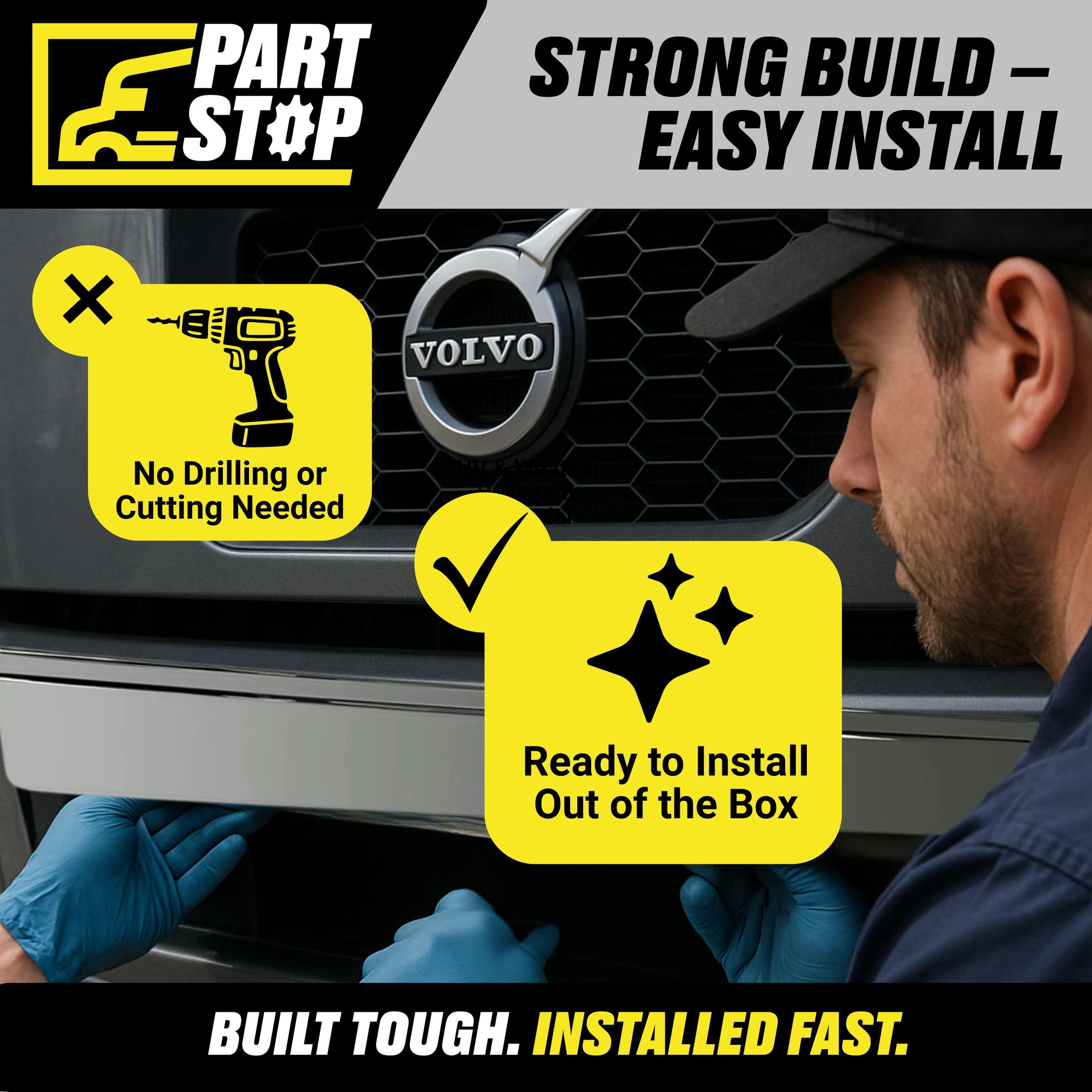 82750038 Chrome Bumper Trim Molding Fits Volvo VNL 2018-2023 Aftermarket — infographic