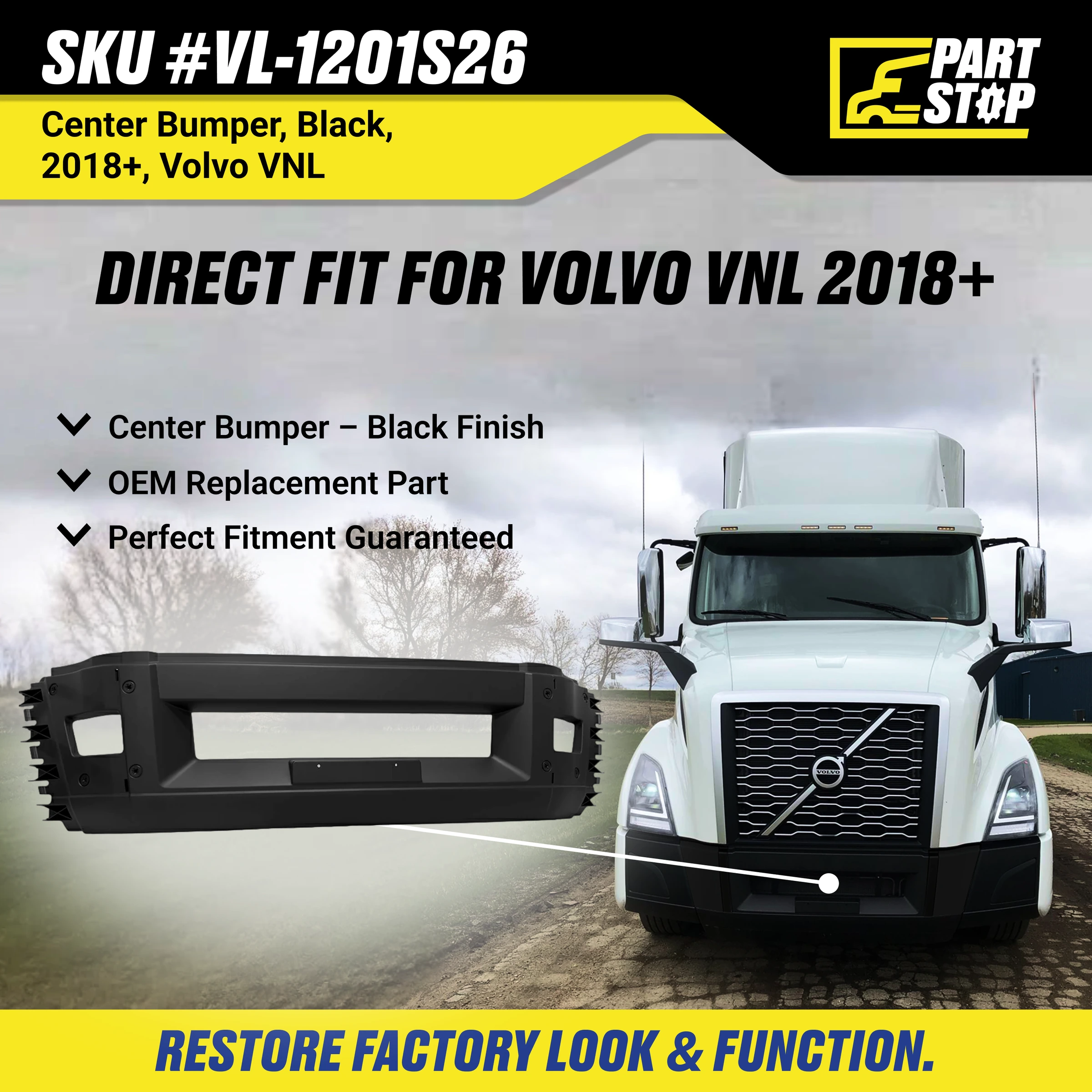 Center Front Bumper Assembly Fits Volvo VNL 2018-2024 82750060 — infographic
