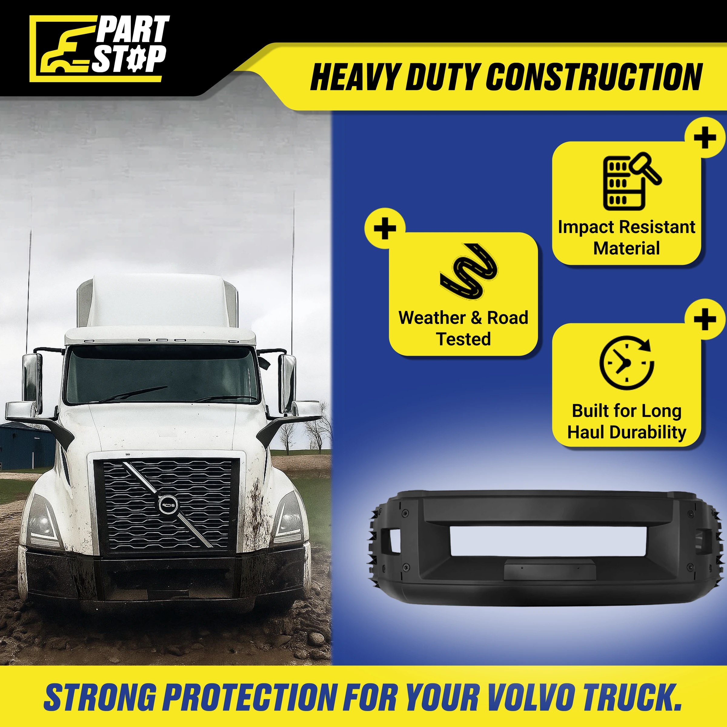 Center Front Bumper Assembly Fits Volvo VNL 2018-2024 82750060 — infographic