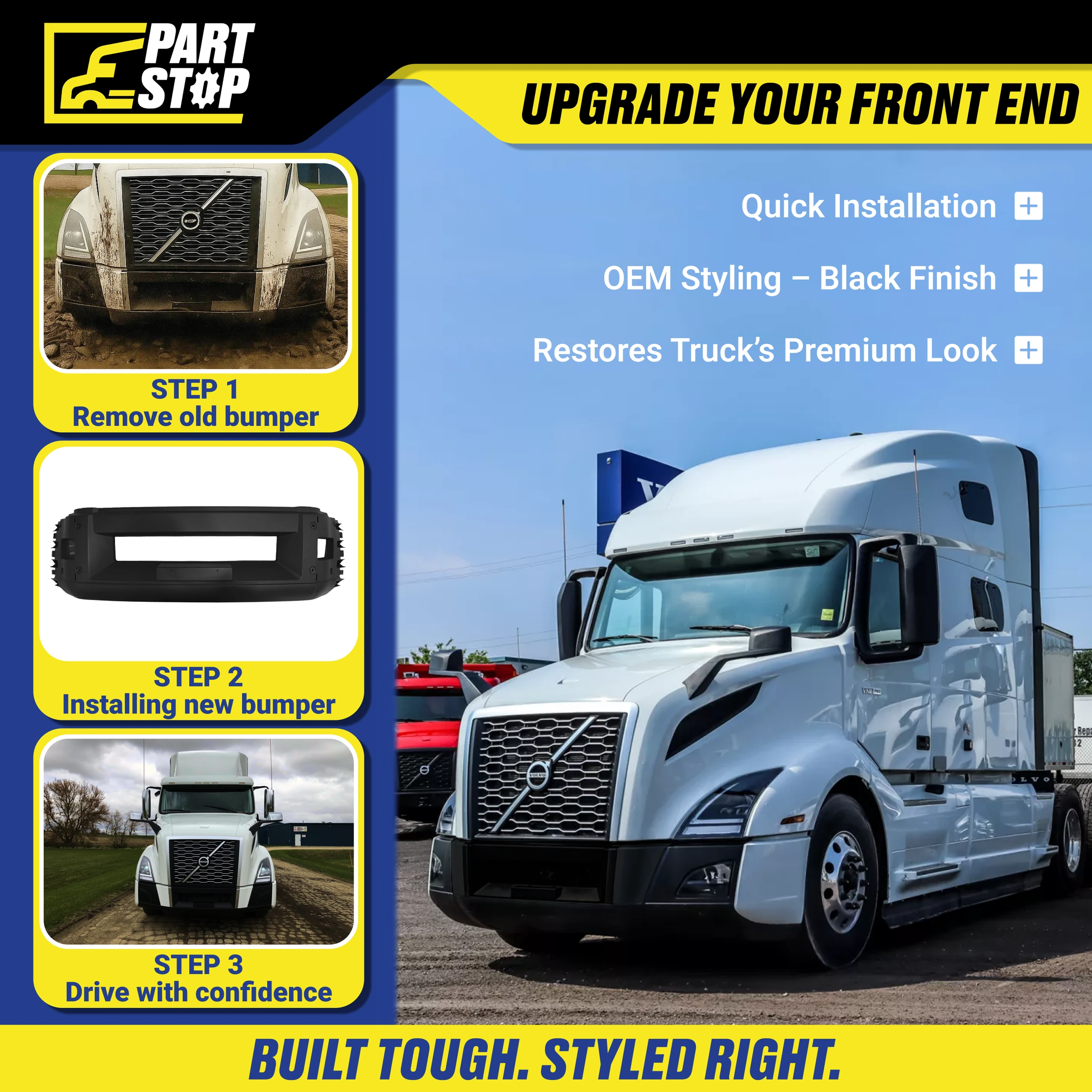 Center Front Bumper Assembly Fits Volvo VNL 2018-2024 82750060 — infographic