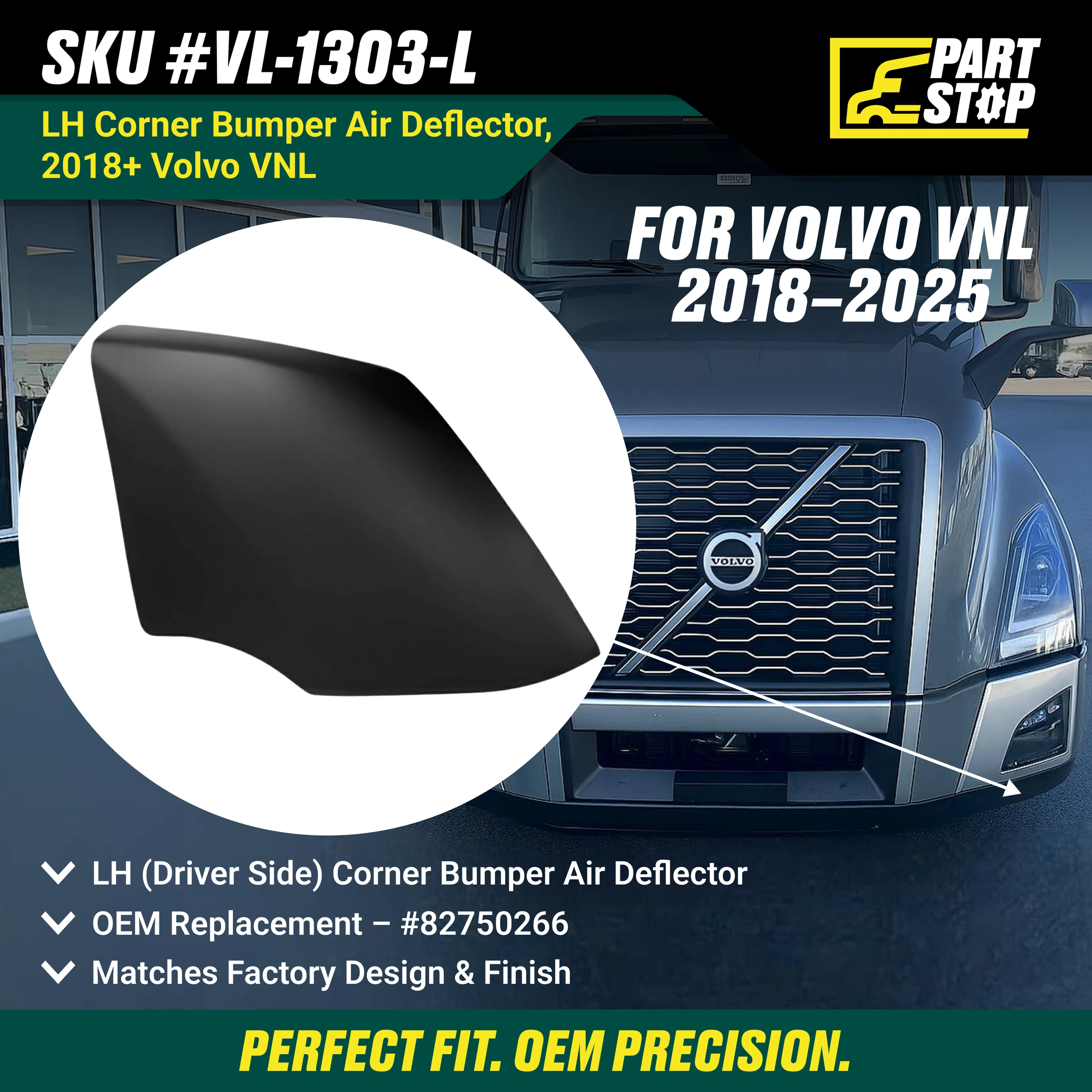 82750277 LH Corner Bumper Air Deflector Fits Volvo Direct Replacement — infographic