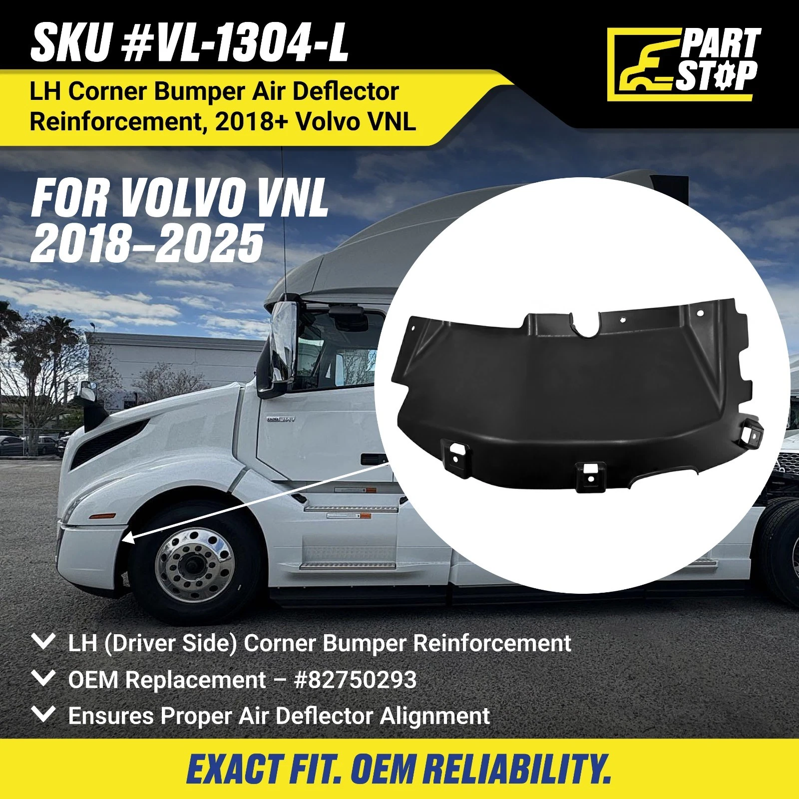 82750293 LH Corner Bumper Air Deflector Fits Volvo VNL 82750295 — infographic