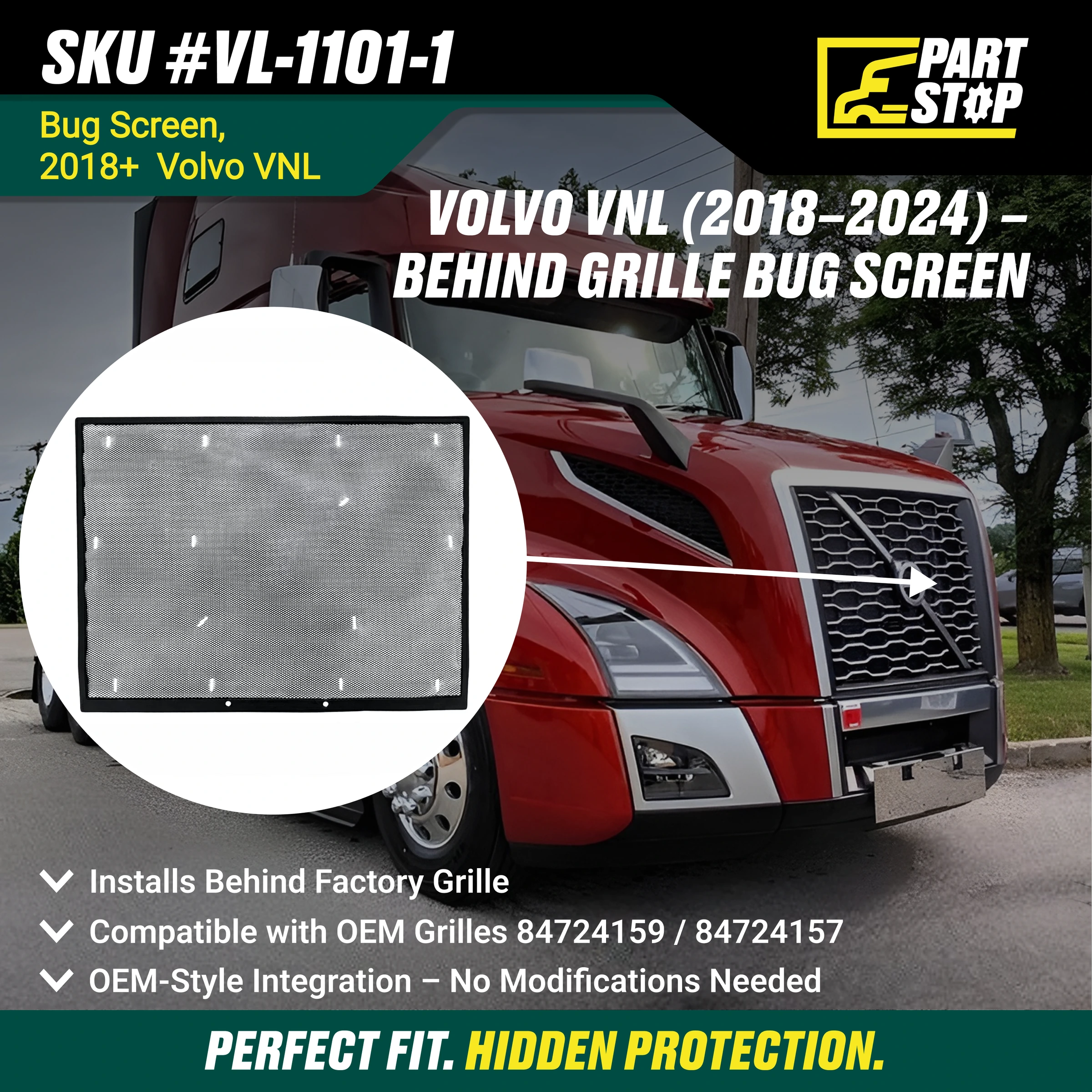 82745720 Bug Screen Mesh Fits Volvo VNL 2018-2024 — infographic