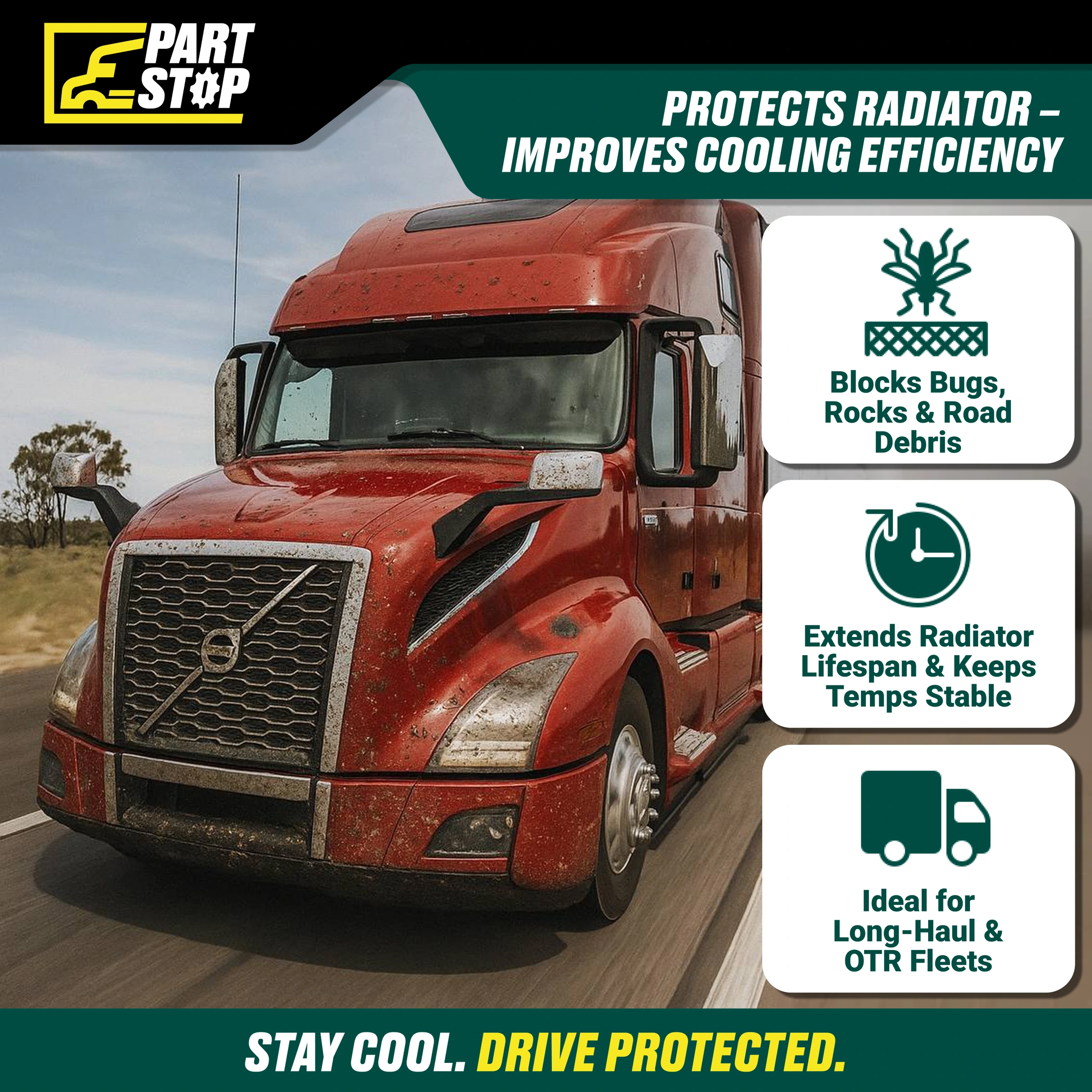 82745720 Bug Screen Mesh Fits Volvo VNL 2018-2024 — infographic