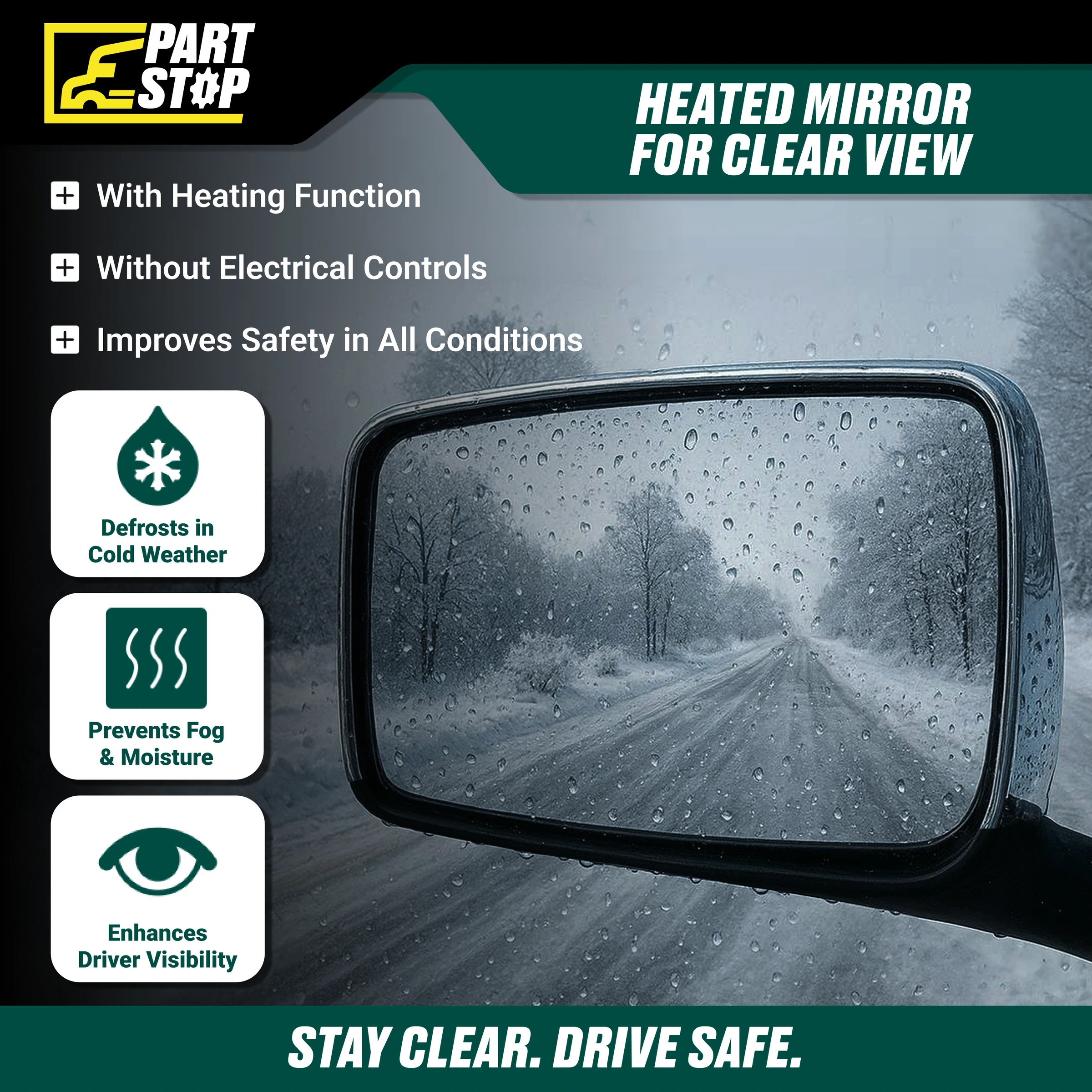 82361058 Left Hood Mirror Fits Volvo VNL 2019-2024 Heated Aftermarket 84723681 — infographic