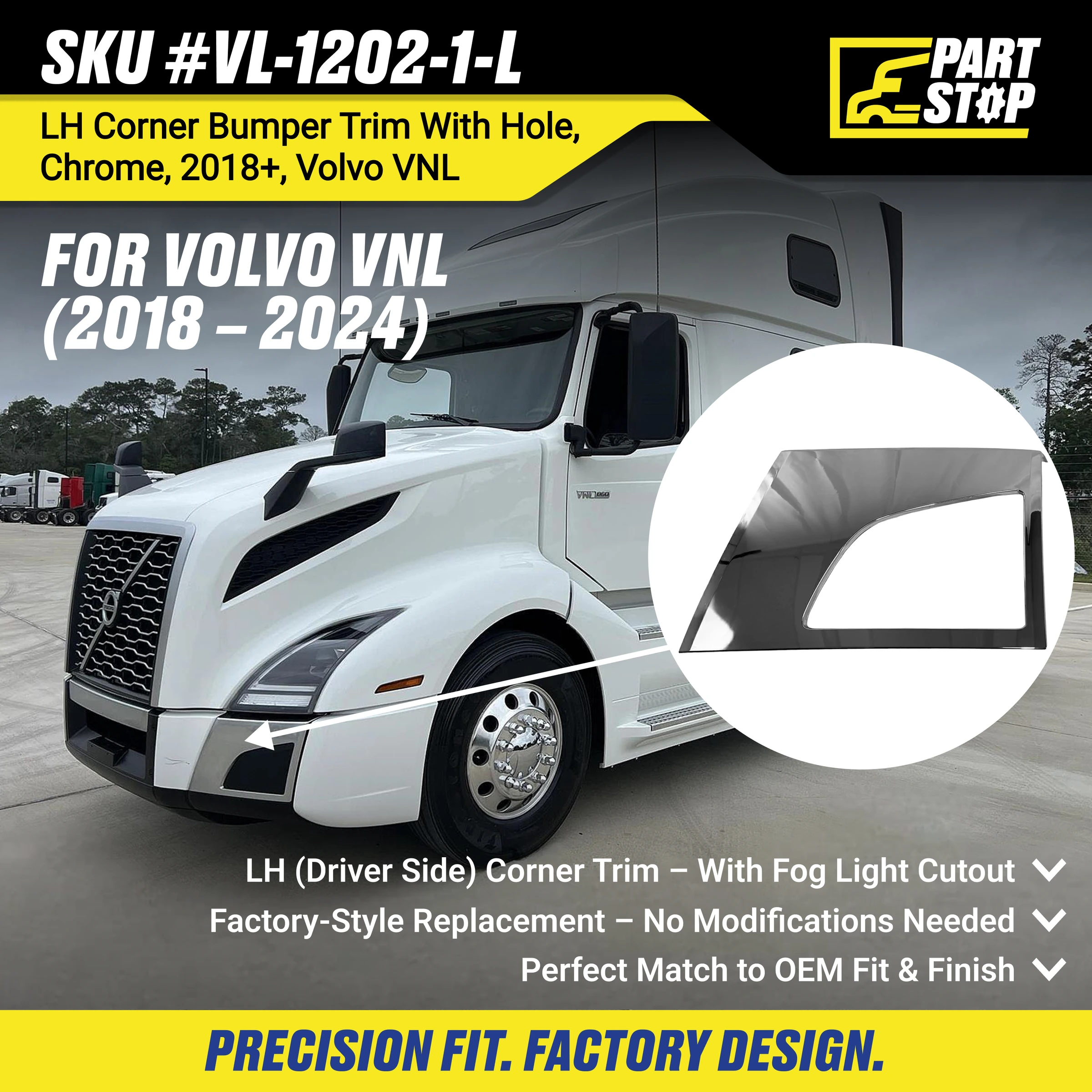 82750054  LH Corner Bumper Trim Fog Light Fits Volvo VNL 82750054 Aftermarket — infographic