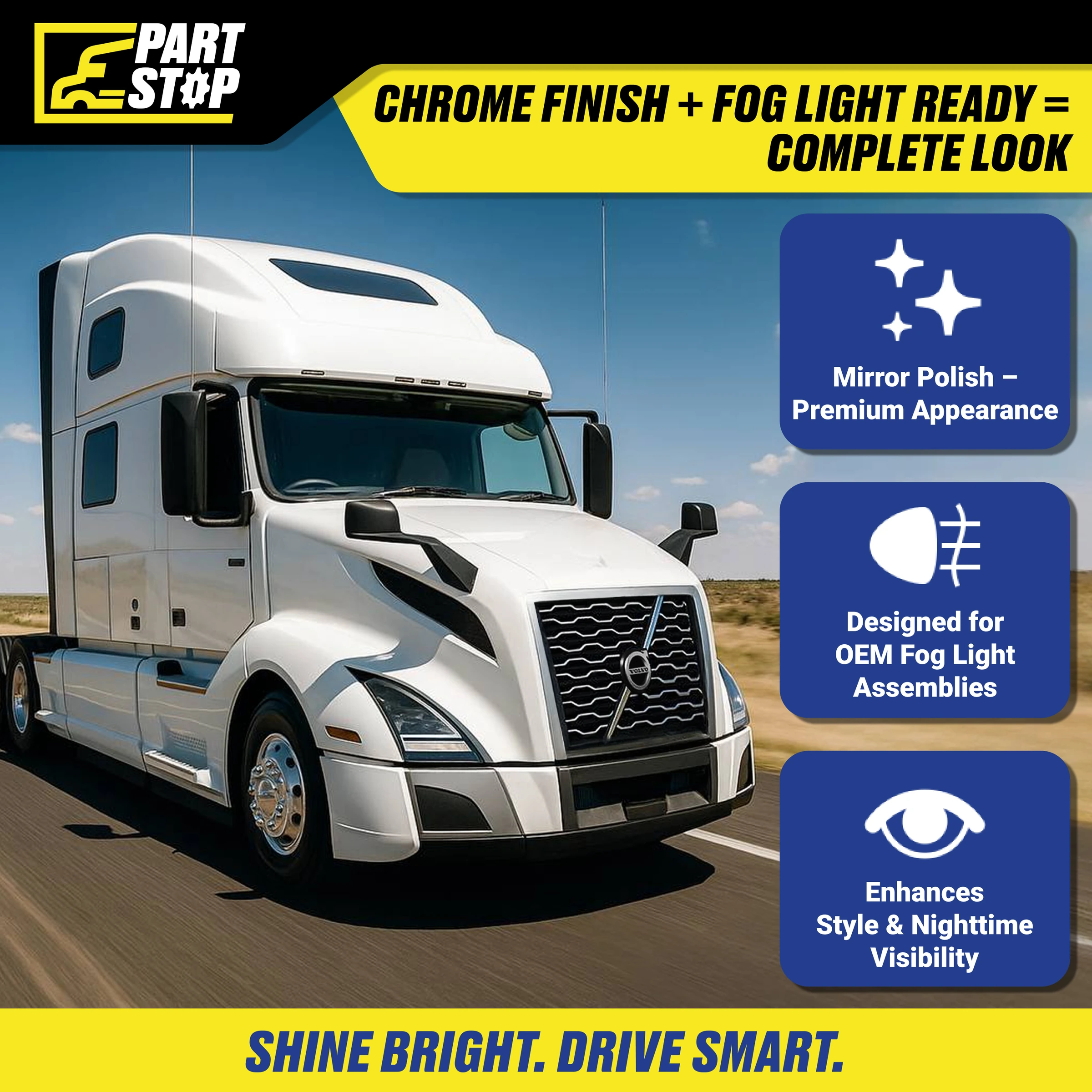 82750054  LH Corner Bumper Trim Fog Light Fits Volvo VNL 82750054 Aftermarket — infographic
