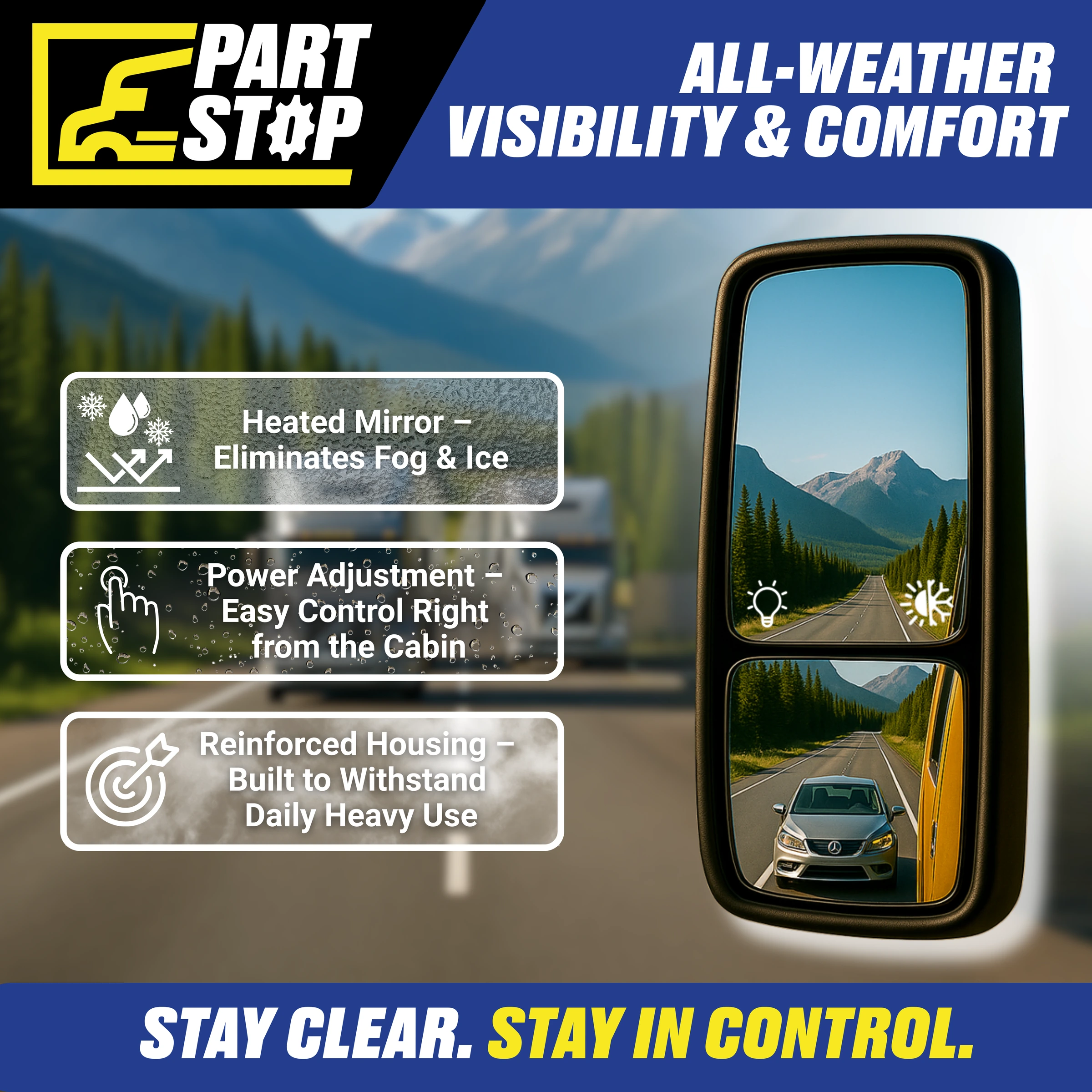 LH Driver Side Door Mirror Heated Electric Fits Volvo VNL 2018-2024 82239803 — infographic