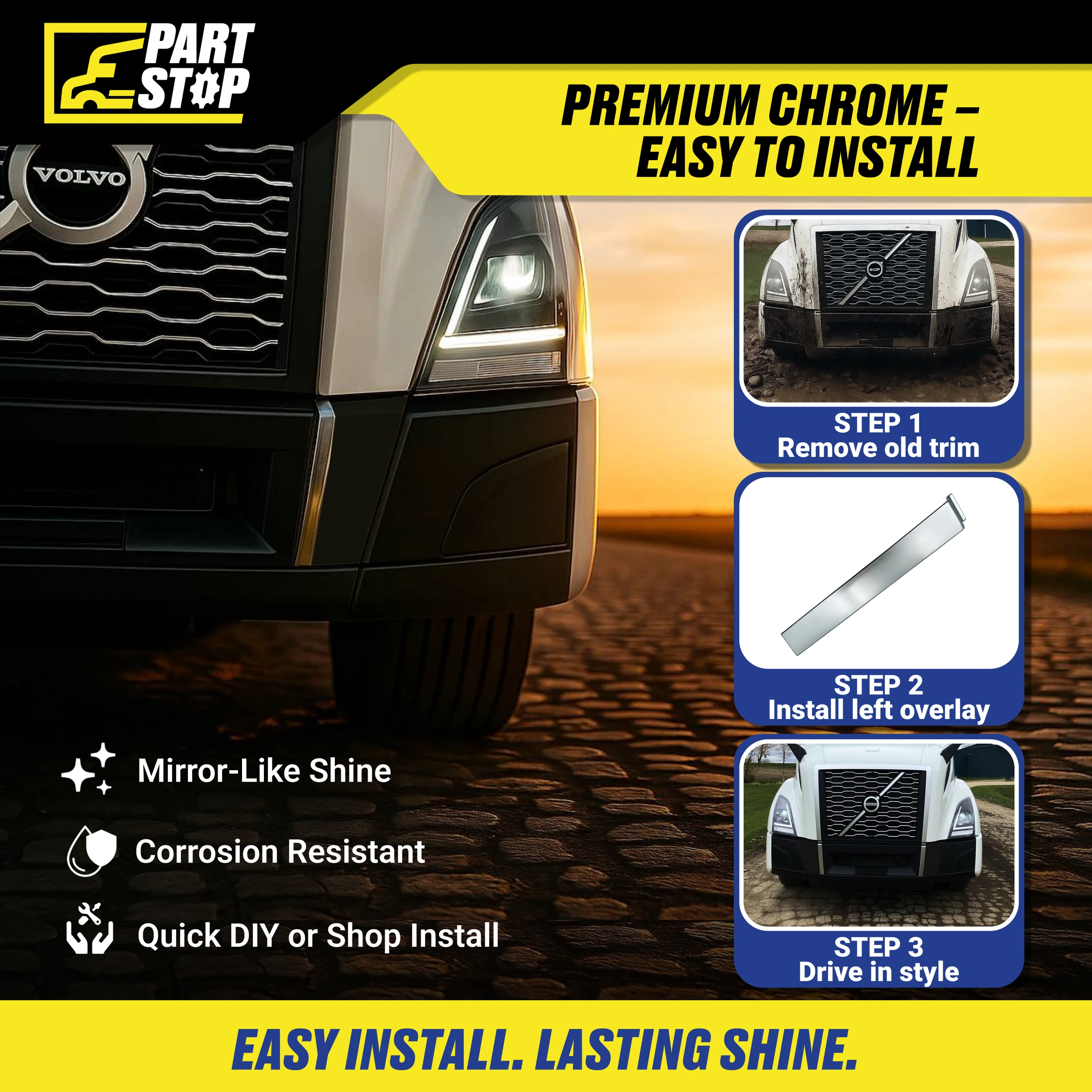 82758380 LH Center Bumper Trim Molding Fits Volvo VNL 2018-2024 , 82758382 — infographic