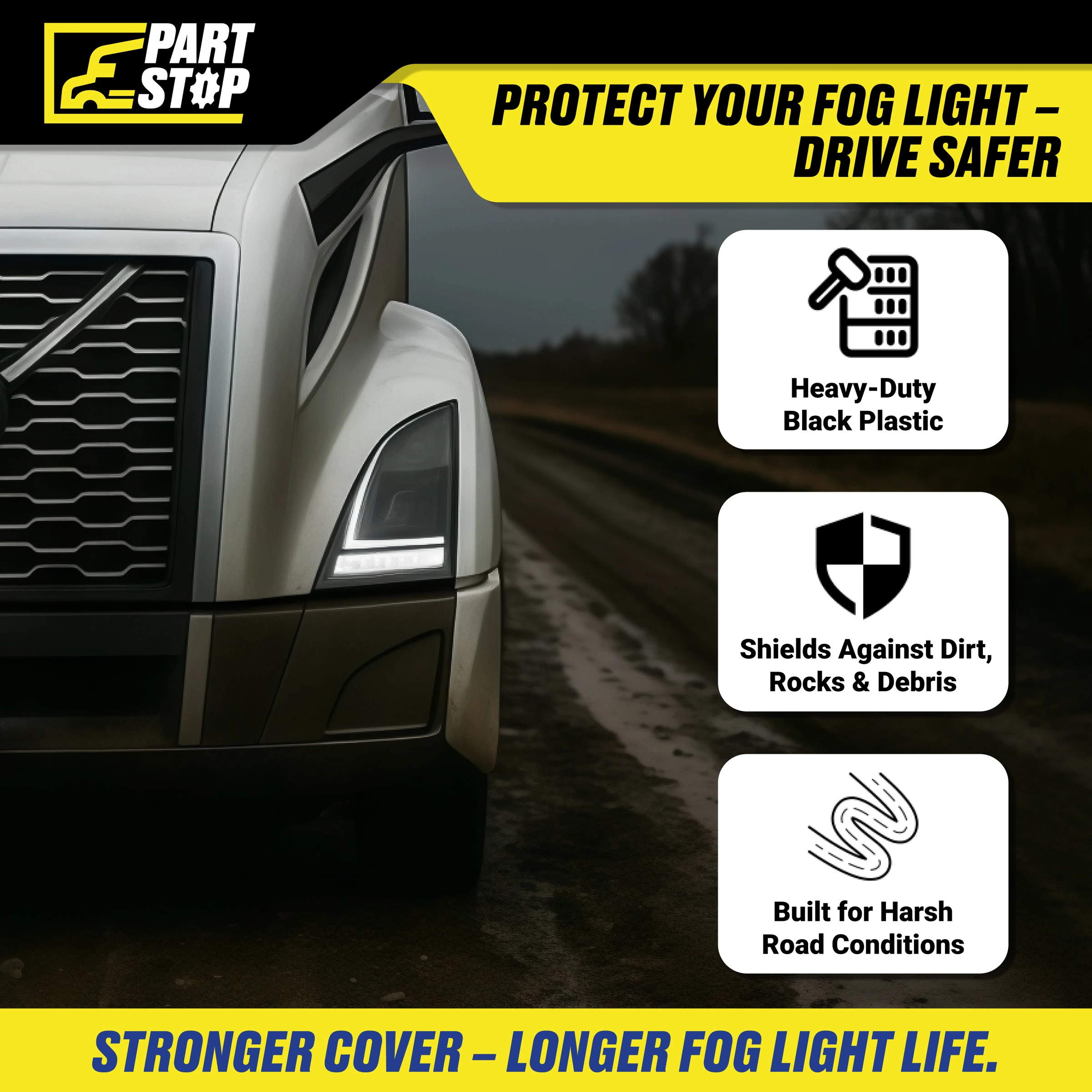 82754747 Left Bumper Trim Fog Light Cover Fits Volvo VNL 2018-2026 — infographic